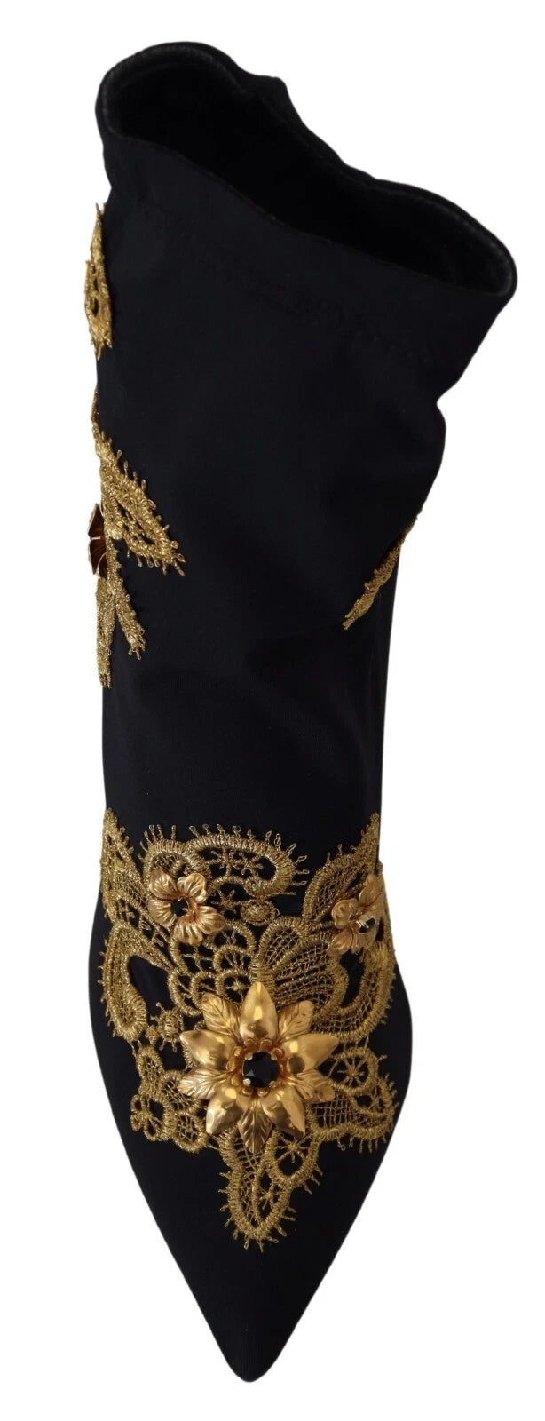 Dolce & Gabbana Black Gold Embroidery Crystal Boots Shoes Curated Luxury Accessories by Orvyn