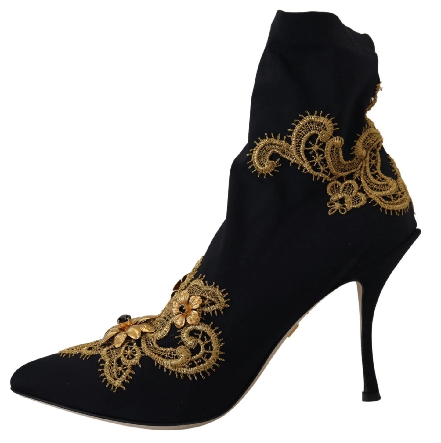 Dolce & Gabbana Black Gold Embroidery Crystal Boots Shoes Curated Luxury Accessories by Orvyn