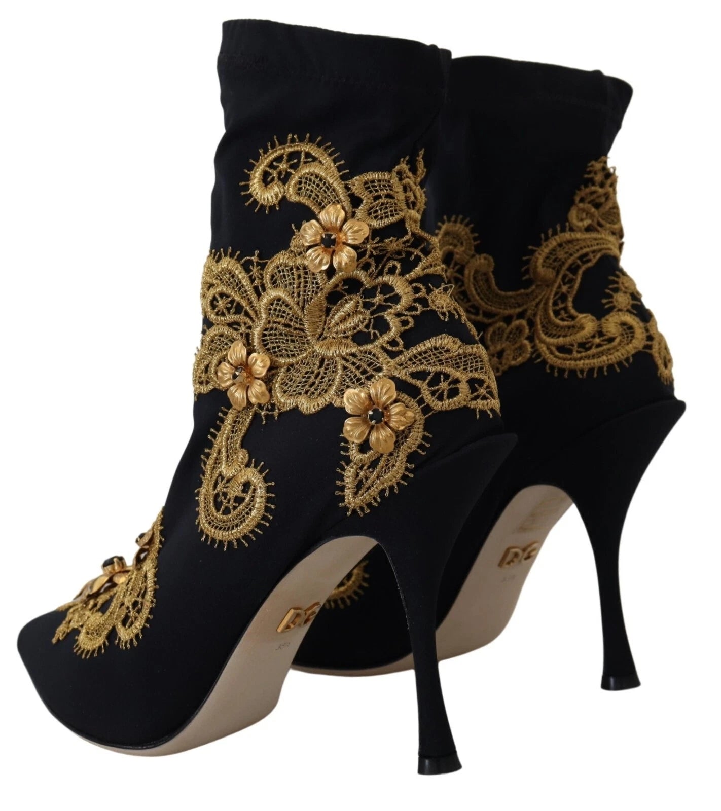 Dolce & Gabbana Black Gold Embroidery Crystal Boots Shoes Curated Luxury Accessories by Orvyn