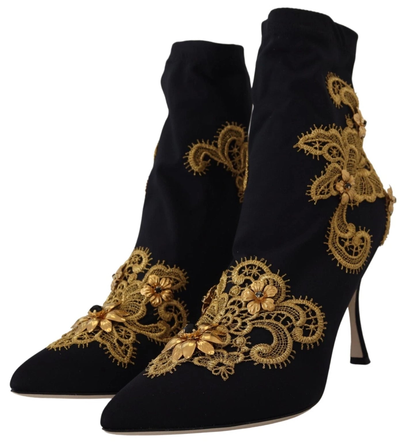 Dolce & Gabbana Black Gold Embroidery Crystal Boots Shoes Curated Luxury Accessories by Orvyn