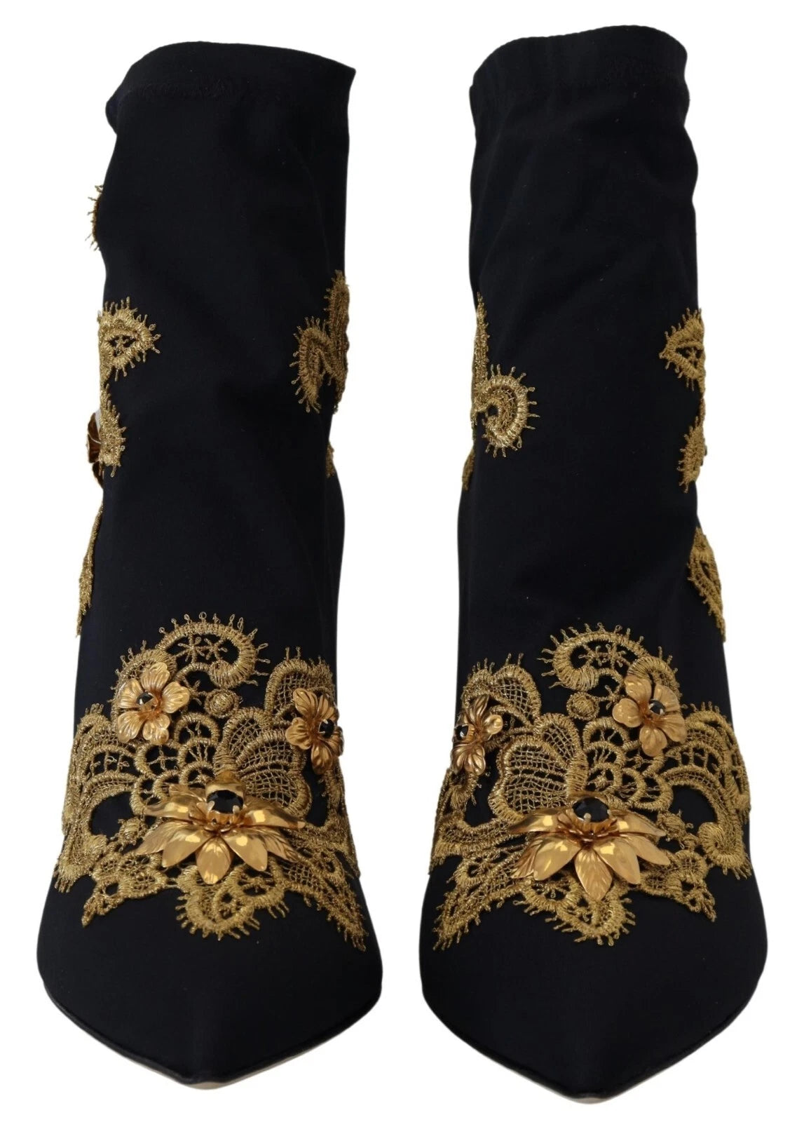 Dolce & Gabbana Black Gold Embroidery Crystal Boots Shoes Curated Luxury Accessories by Orvyn