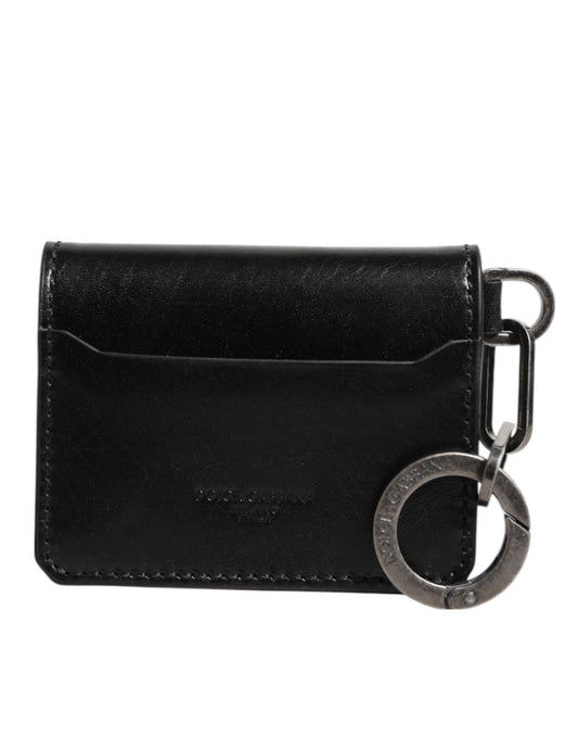 Dolce & Gabbana Wallet Black Leather Logo Embossed Key Chain Card Holder Wallet Curated Luxury Accessories by Orvyn