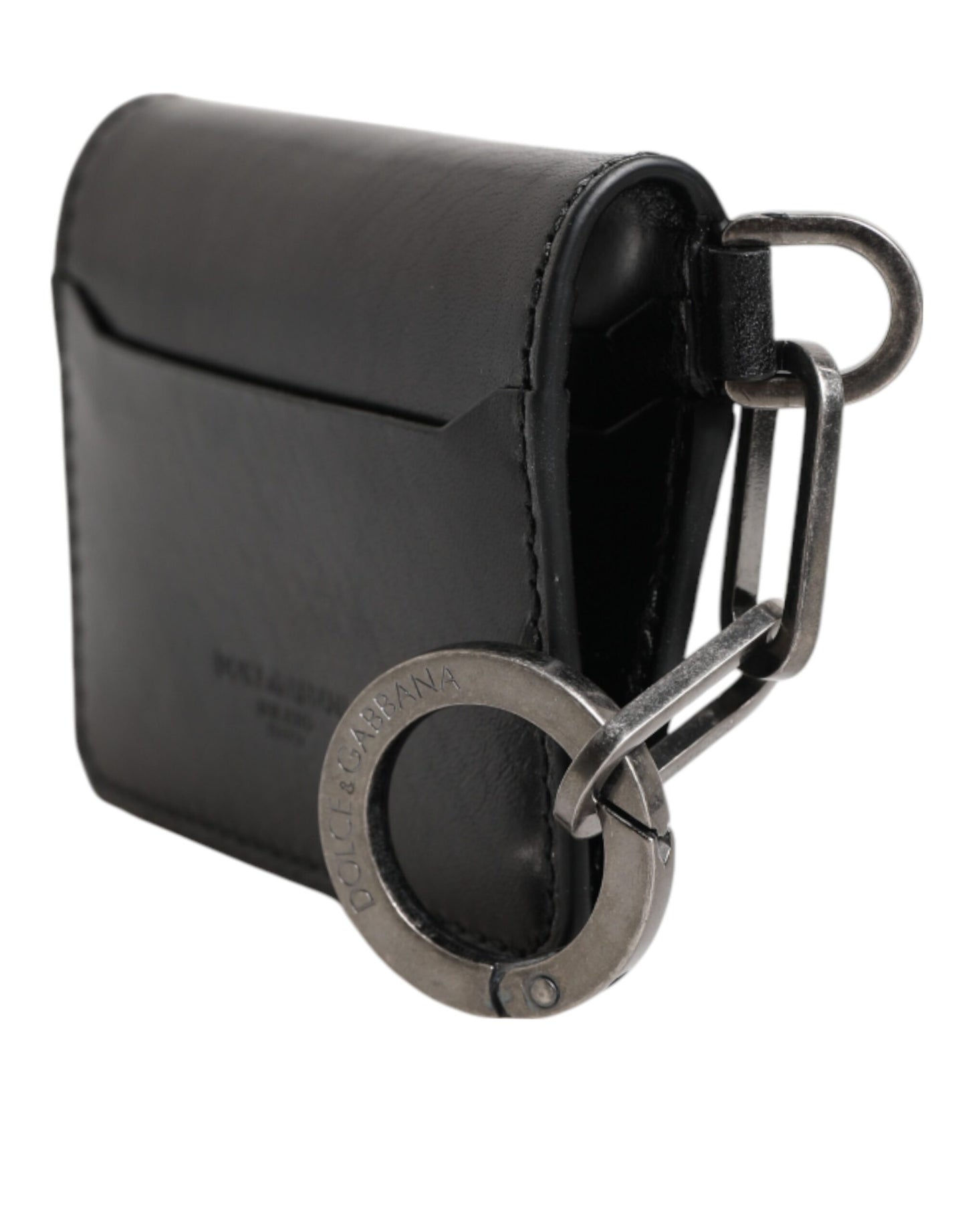 Dolce & Gabbana Wallet Black Leather Logo Embossed Key Chain Card Holder Wallet Curated Luxury Accessories by Orvyn