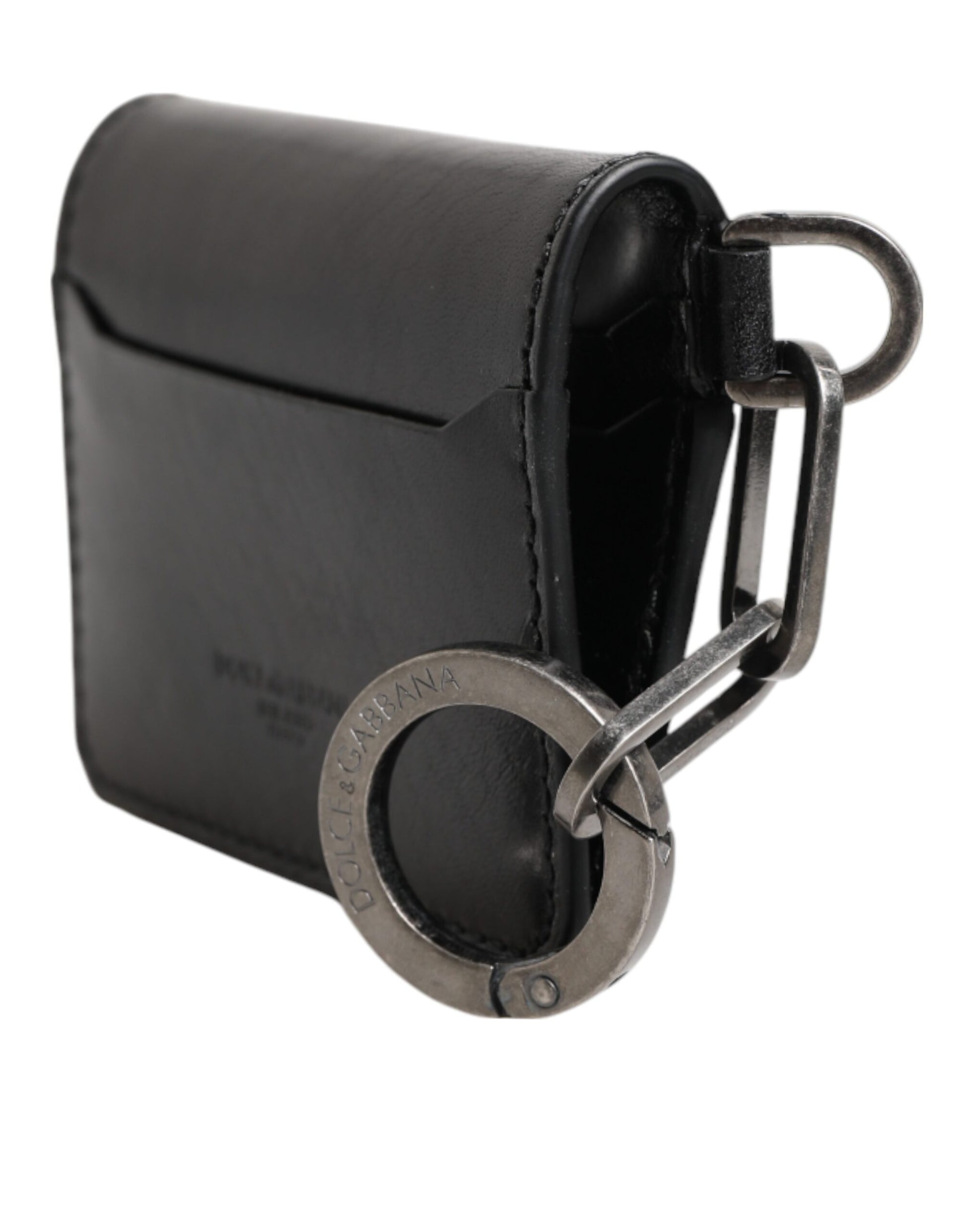 Dolce & Gabbana Wallet Black Leather Logo Embossed Key Chain Card Holder Wallet Curated Luxury Accessories by Orvyn