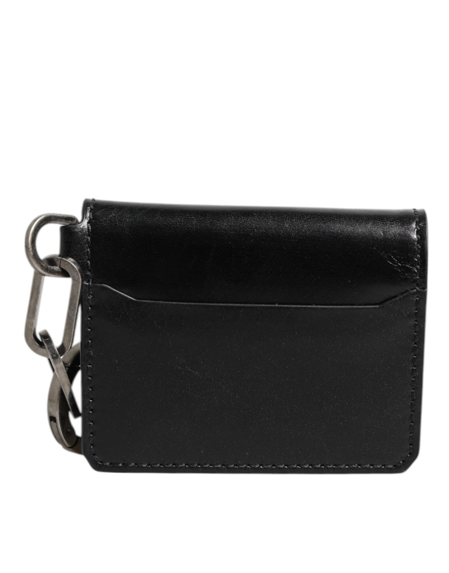 Dolce & Gabbana Wallet Black Leather Logo Embossed Key Chain Card Holder Wallet Curated Luxury Accessories by Orvyn