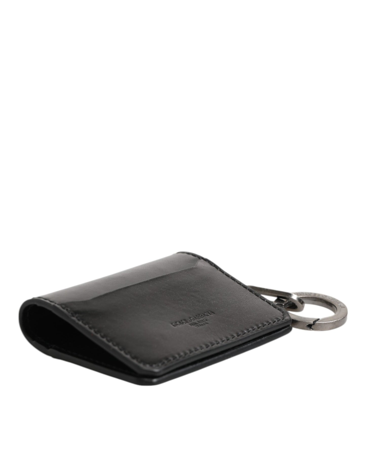Dolce & Gabbana Wallet Black Leather Logo Embossed Key Chain Card Holder Wallet Curated Luxury Accessories by Orvyn
