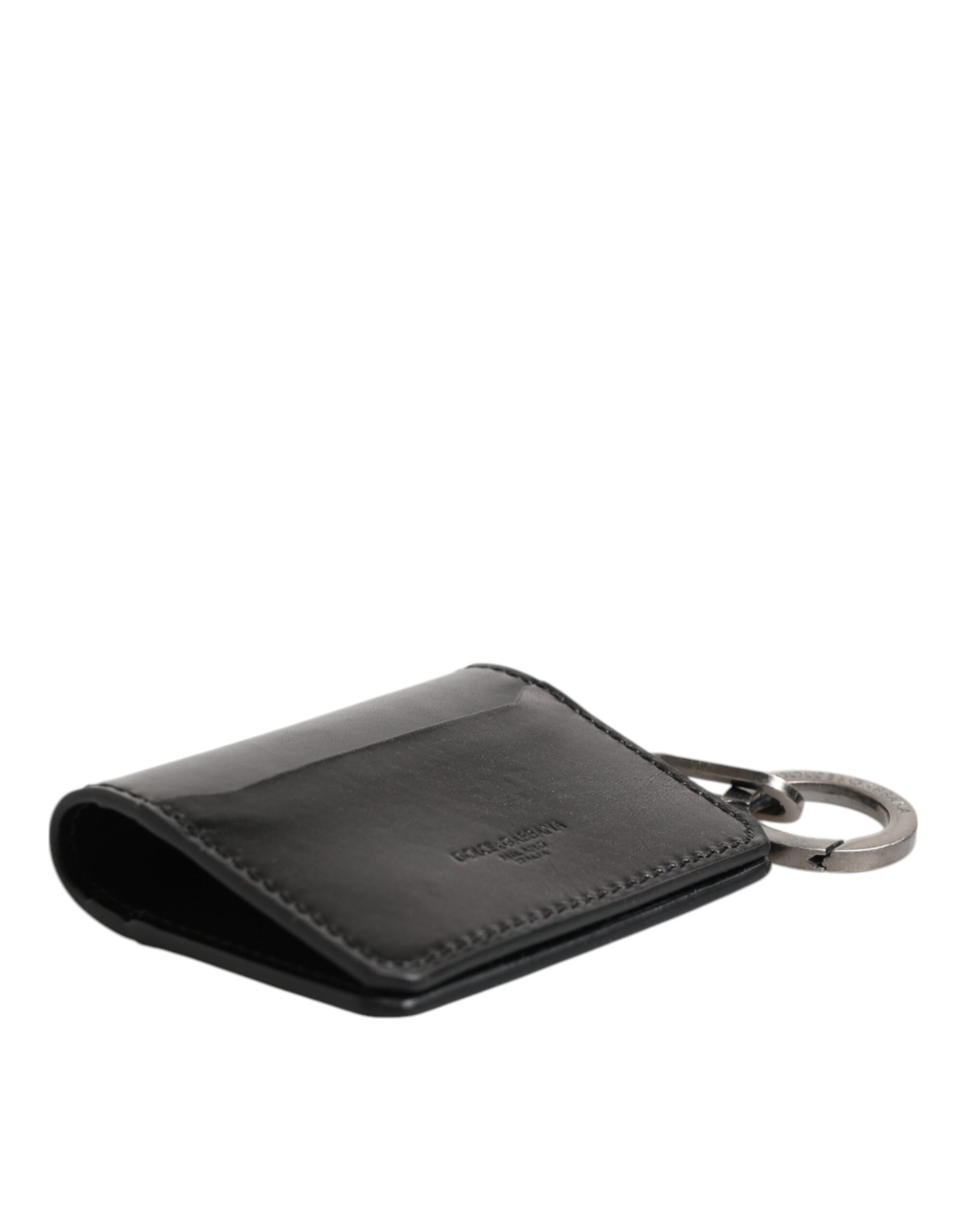 Dolce & Gabbana Wallet Black Leather Logo Embossed Key Chain Card Holder Wallet Curated Luxury Accessories by Orvyn
