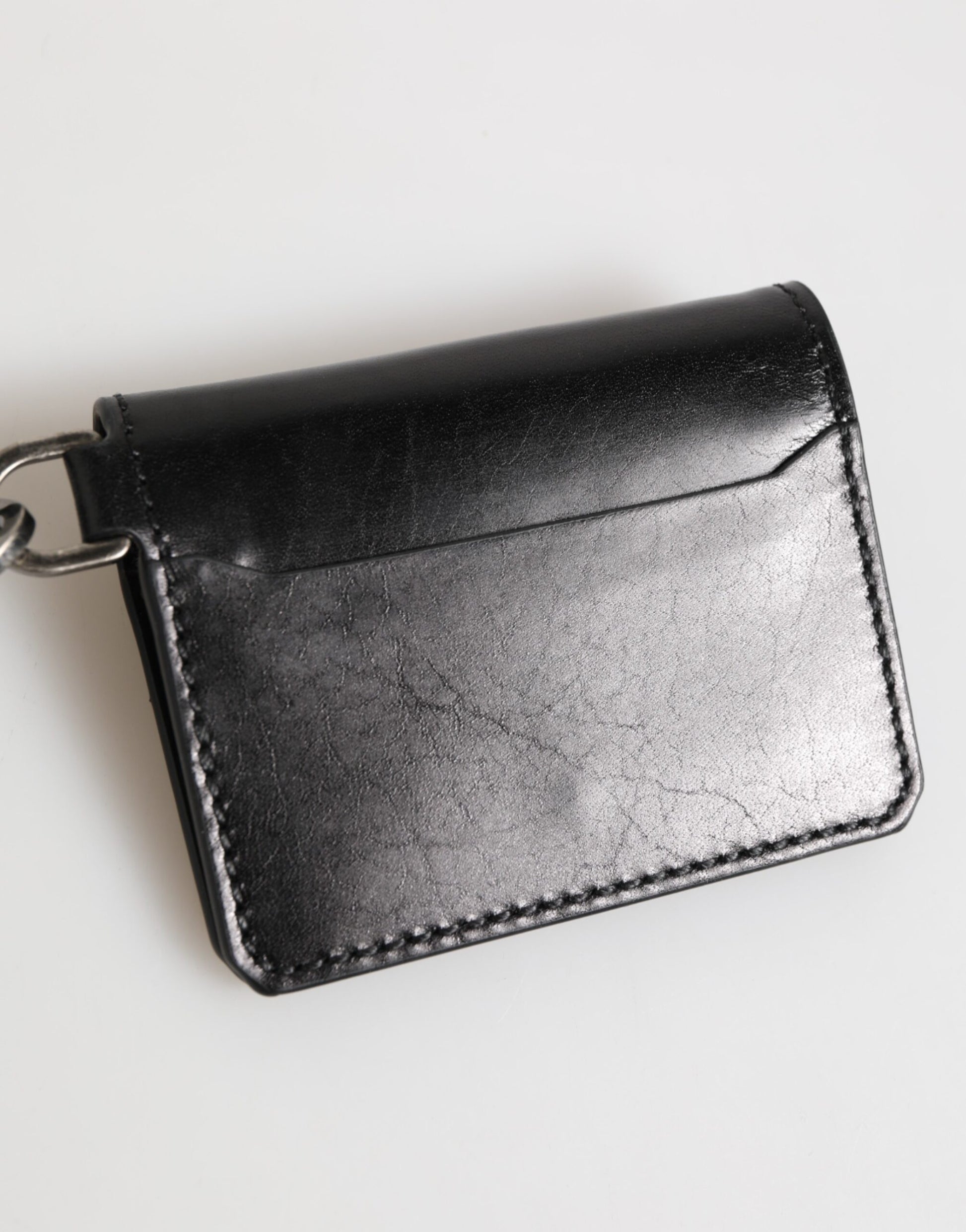 Dolce & Gabbana Wallet Black Leather Logo Embossed Key Chain Card Holder Wallet Curated Luxury Accessories by Orvyn
