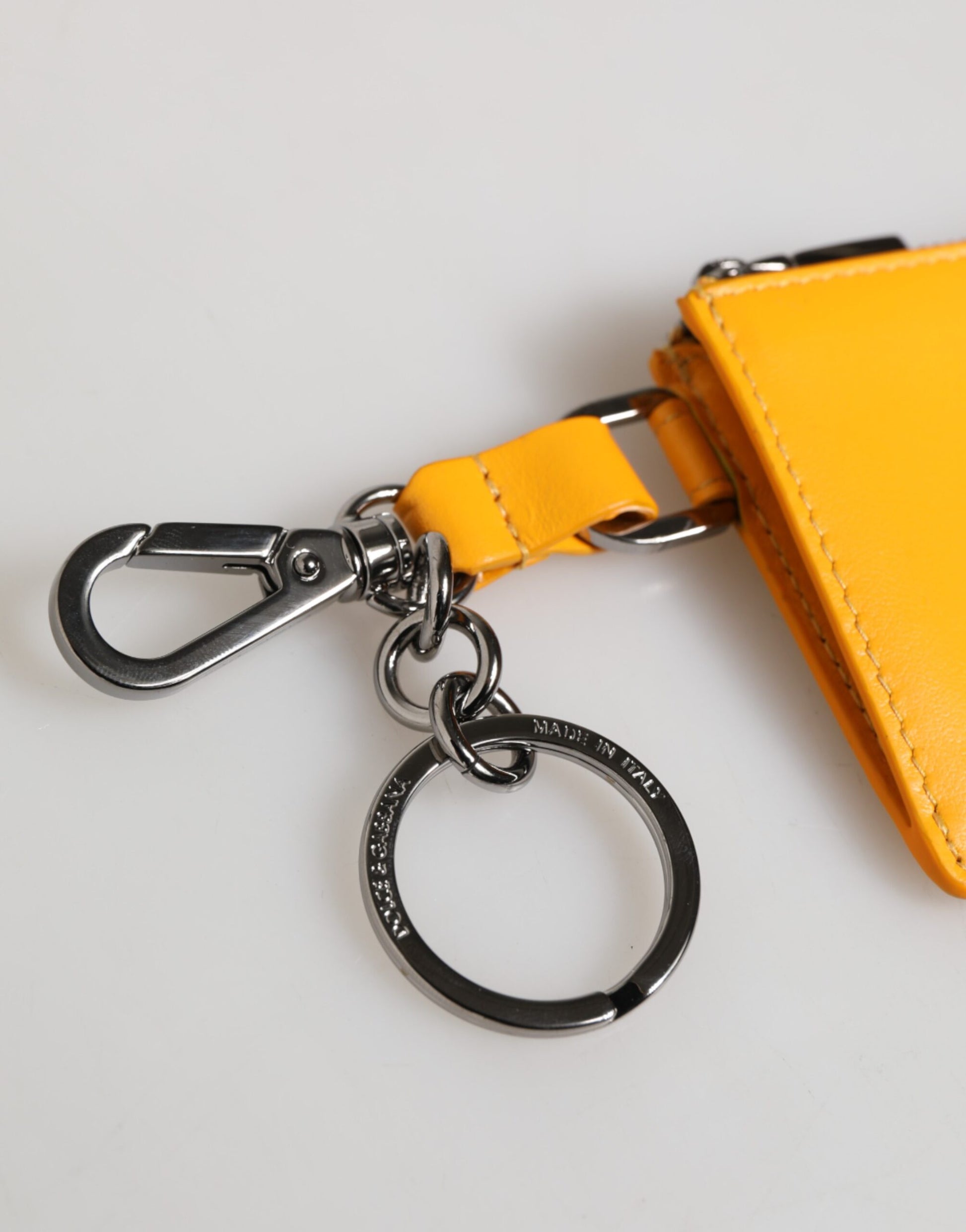 Dolce & Gabbana Yellow Orange Leather Credit Card Key Holder Clip On Wallet Curated Luxury Accessories by Orvyn