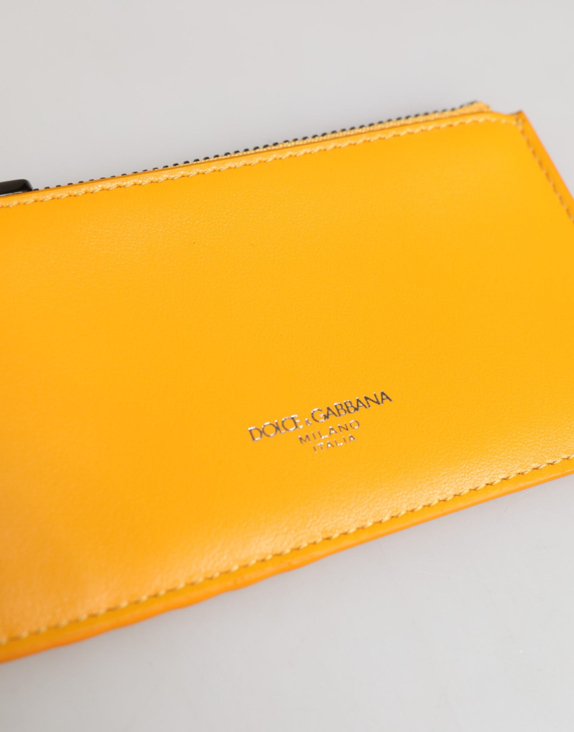 Dolce & Gabbana Yellow Orange Leather Credit Card Key Holder Clip On Wallet Curated Luxury Accessories by Orvyn