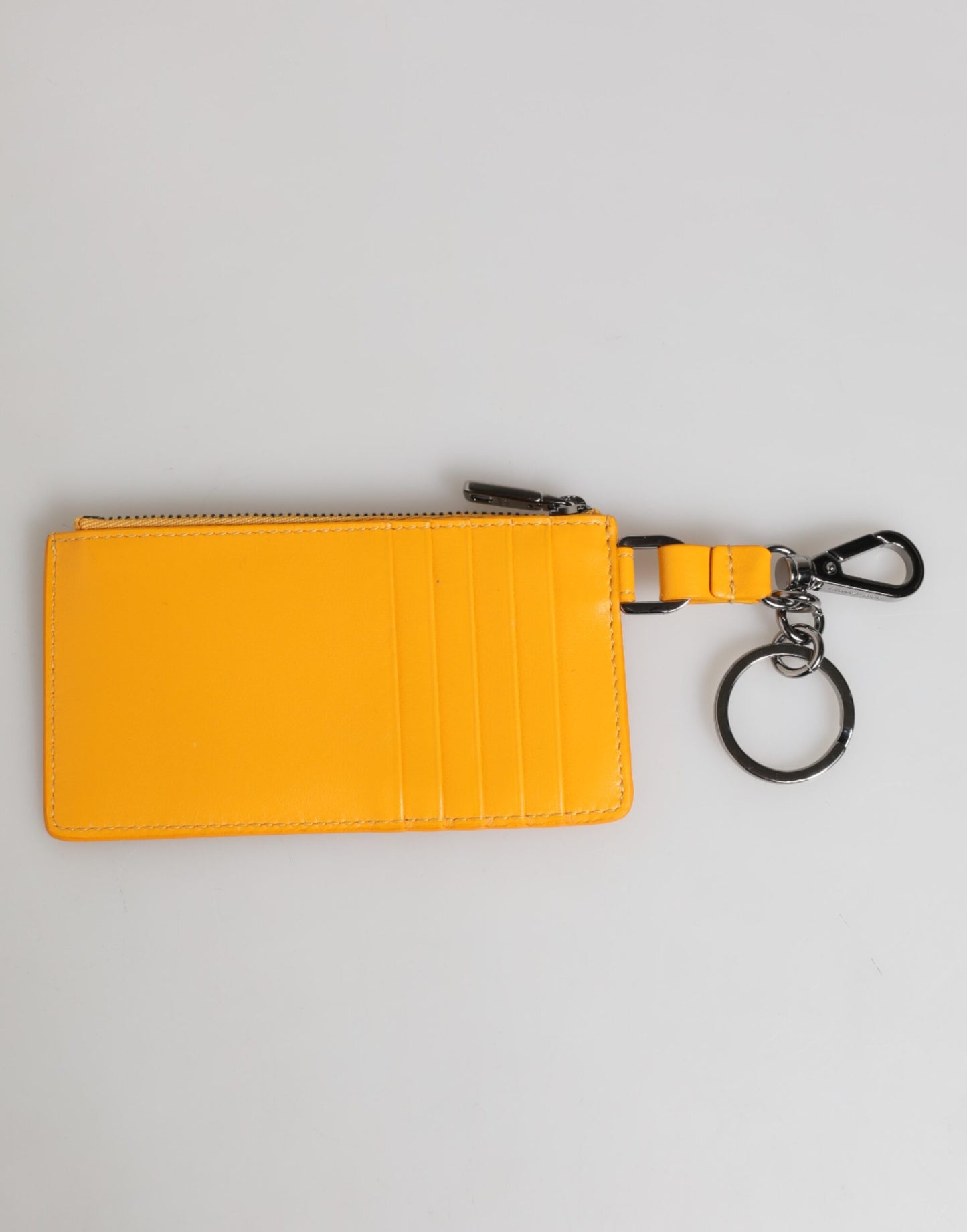 Dolce & Gabbana Yellow Orange Leather Credit Card Key Holder Clip On Wallet Curated Luxury Accessories by Orvyn