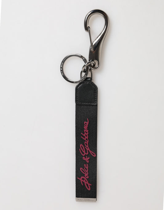 Dolce & Gabbana Black Burgundy Polyester DG Logo Men Keychain Keyring schwarz