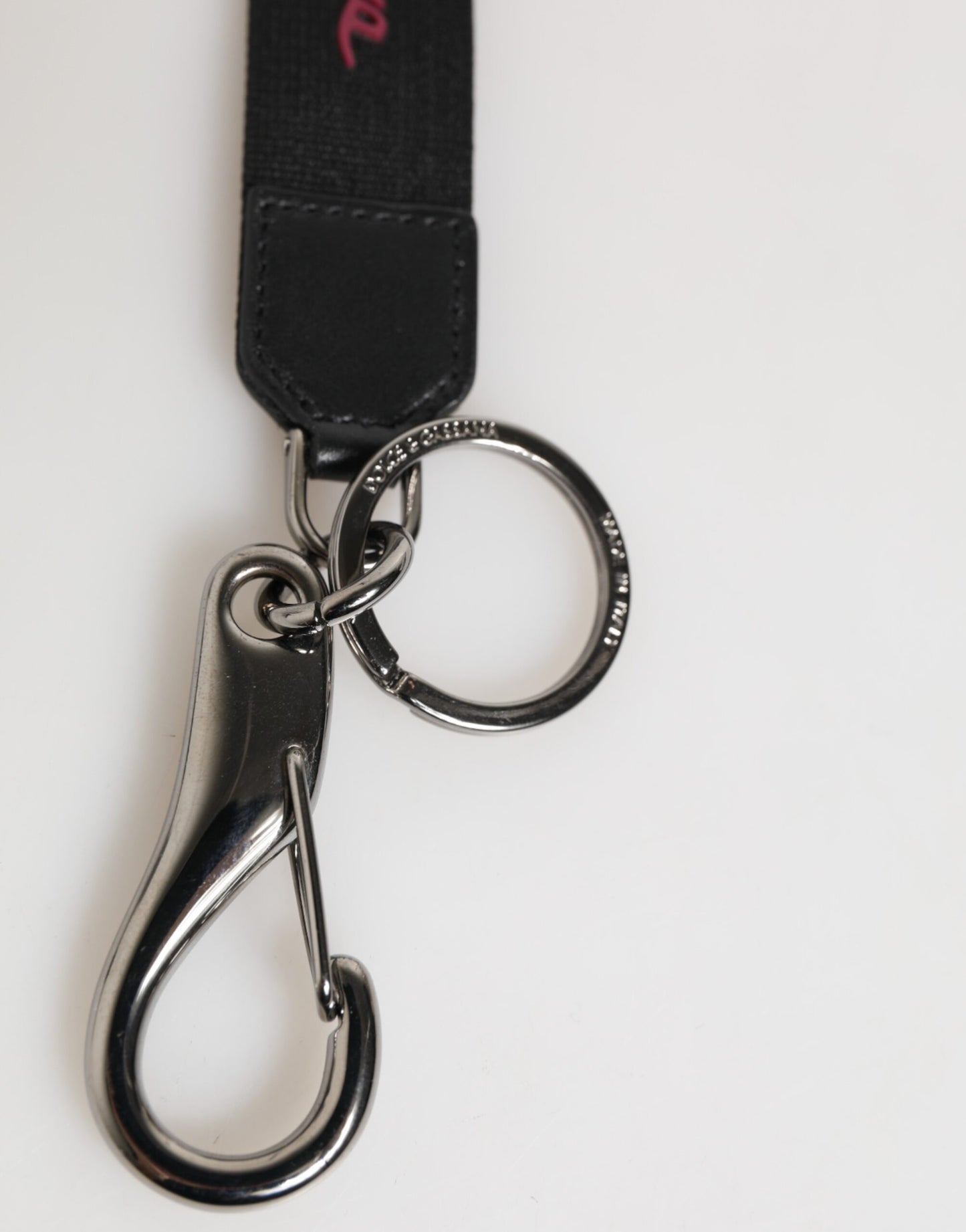 Dolce & Gabbana Black Burgundy Polyester DG Logo Men Keychain Keyring schwarz