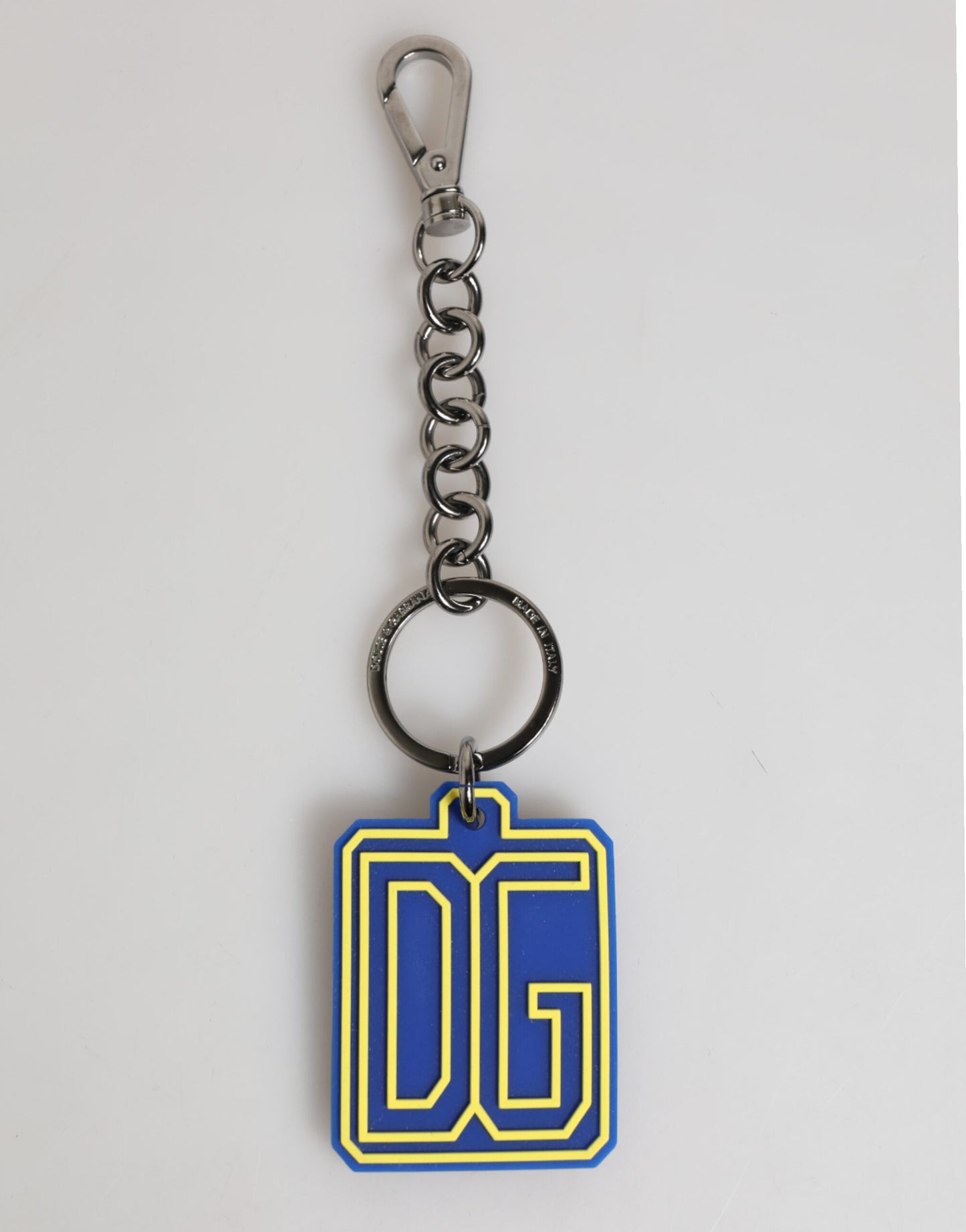 Dolce & Gabbana Blue Yellow DG Rubber Logo Silver Men Keychain Keyring gelb
