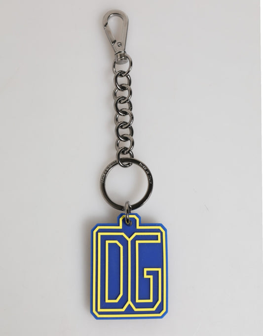 Dolce & Gabbana Blue Yellow DG Rubber Logo Silver Men Keychain Keyring gelb