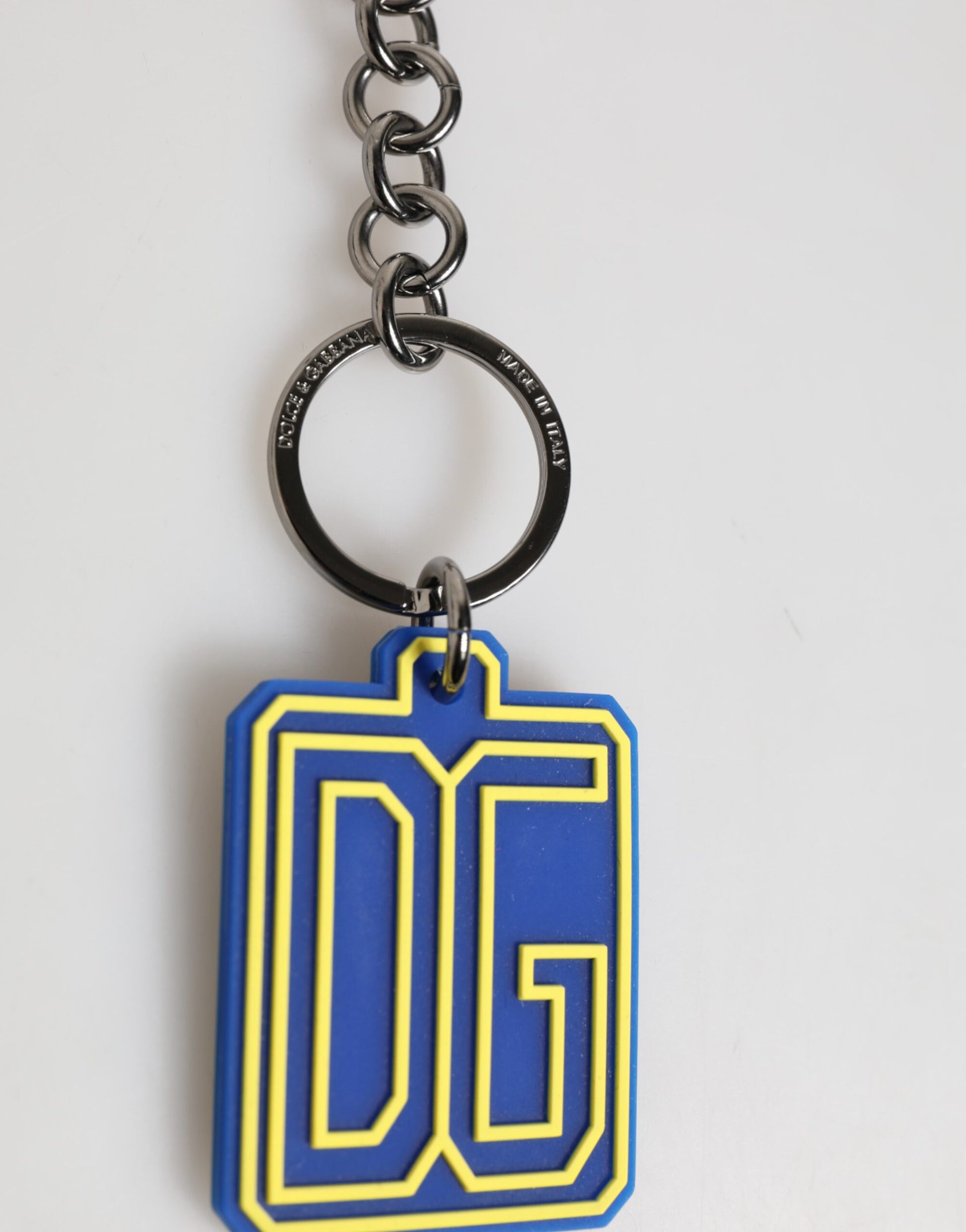 Dolce & Gabbana Blue Yellow DG Rubber Logo Silver Men Keychain Keyring gelb
