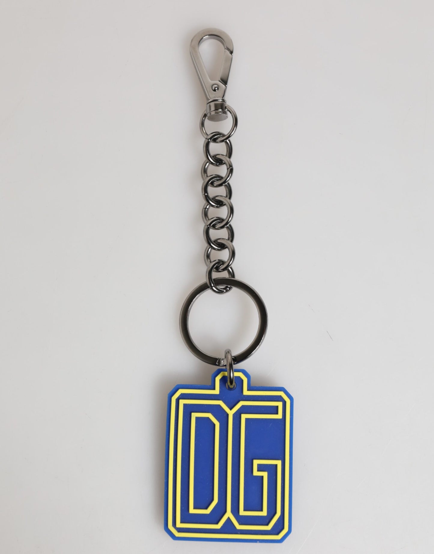 Dolce & Gabbana Blue Yellow DG Rubber Logo Silver Men Keychain Keyring gelb