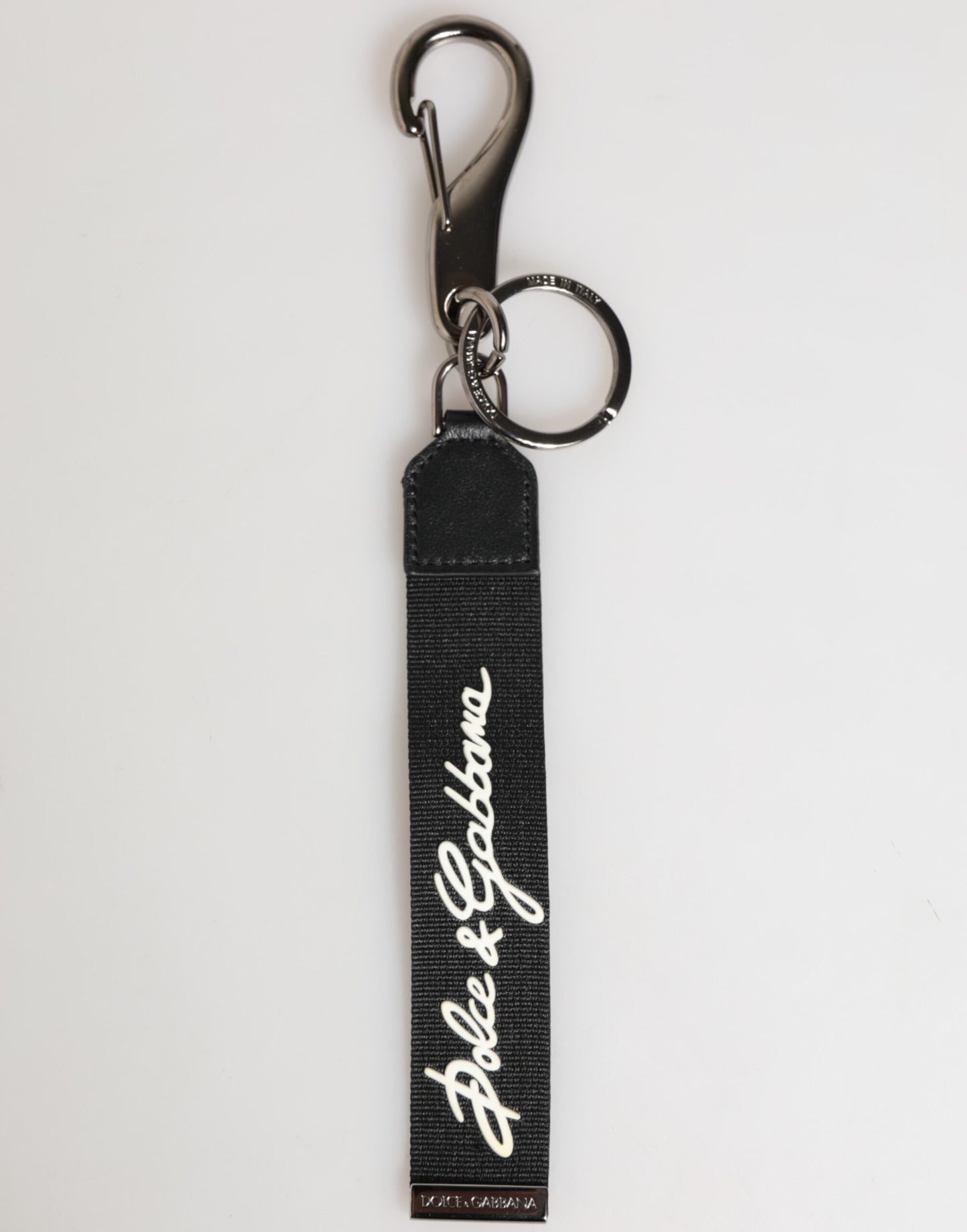 Dolce & Gabbana Black White Polyester DG Logo Silver Men Keychain Keyring schwarz