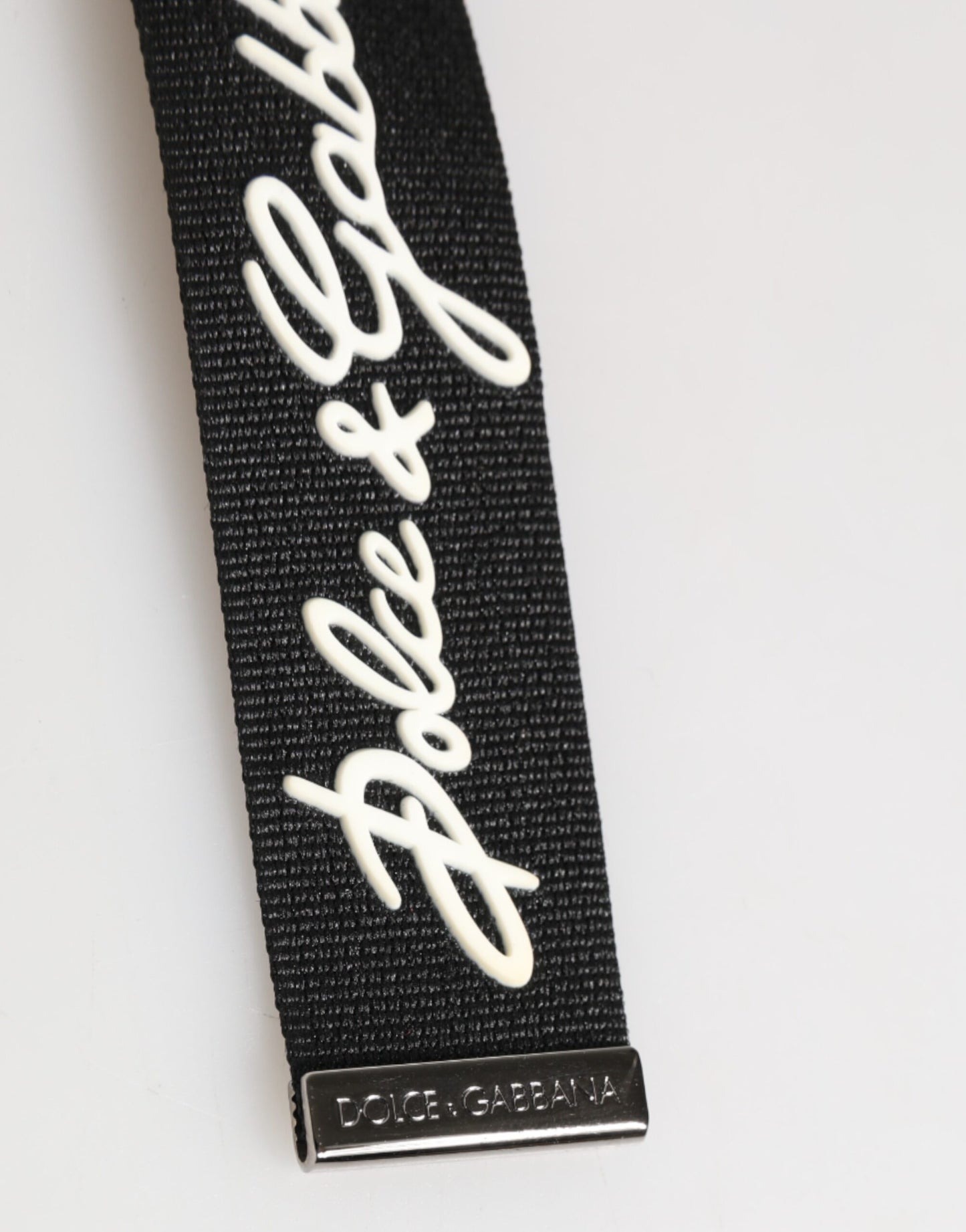 Dolce & Gabbana Black White Polyester DG Logo Silver Men Keychain Keyring schwarz