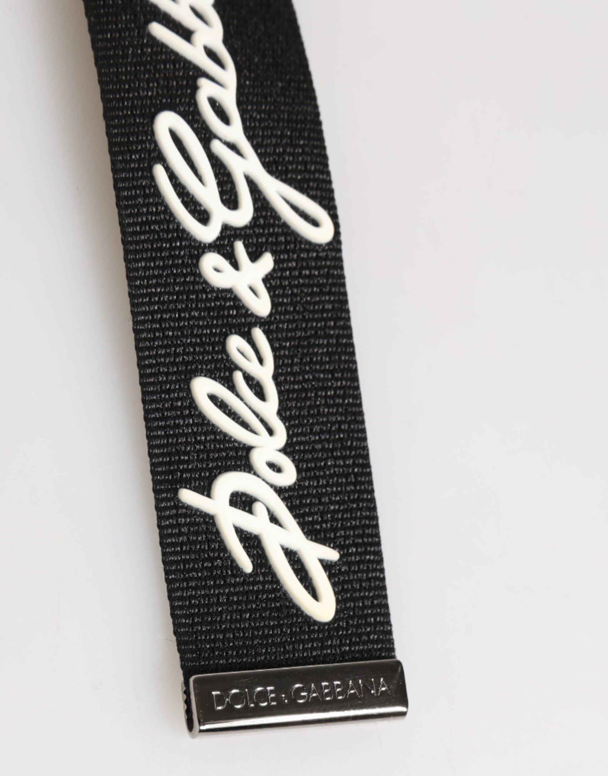 Dolce & Gabbana Black White Polyester DG Logo Silver Men Keychain Keyring schwarz