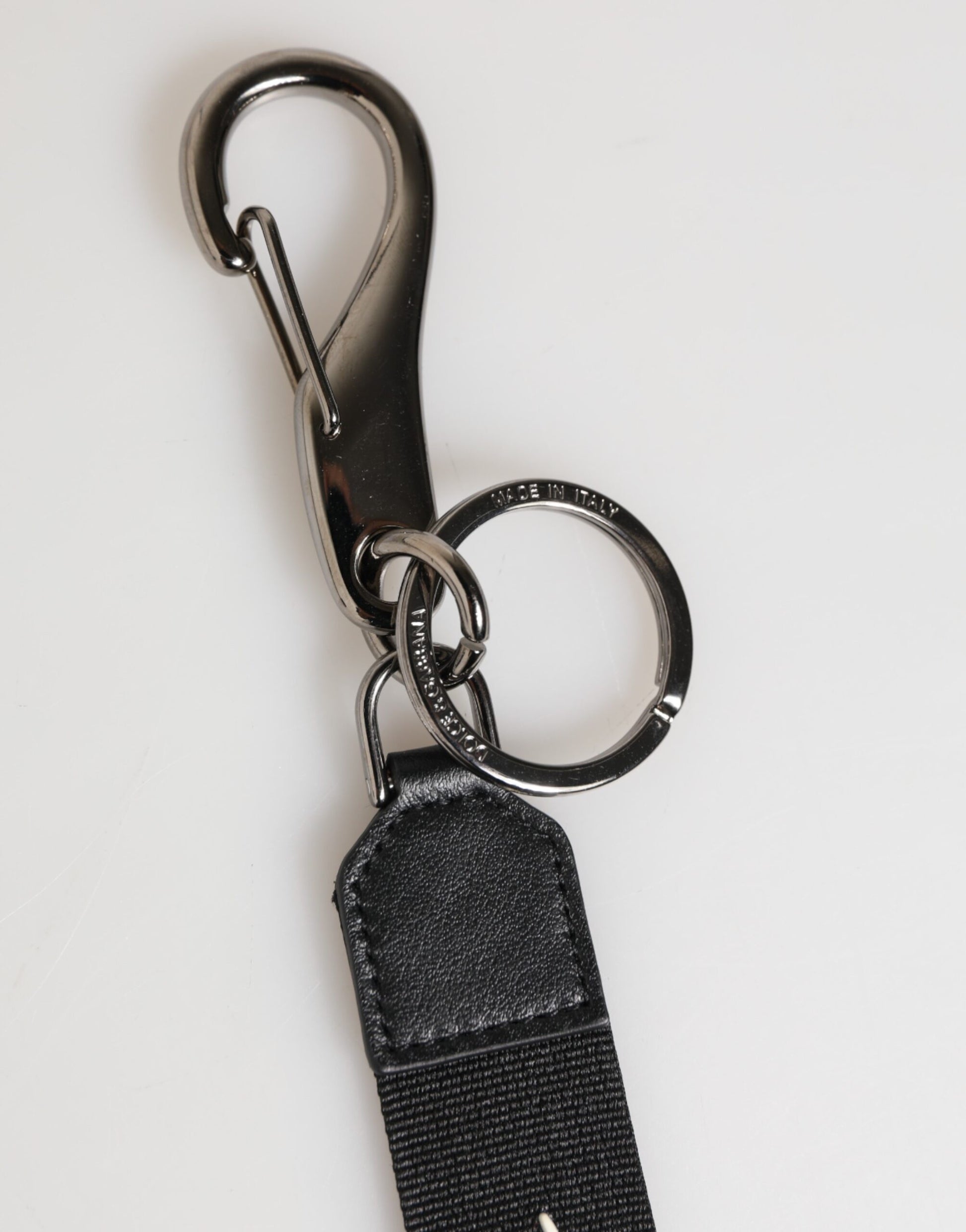 Dolce & Gabbana Black White Polyester DG Logo Silver Men Keychain Keyring schwarz