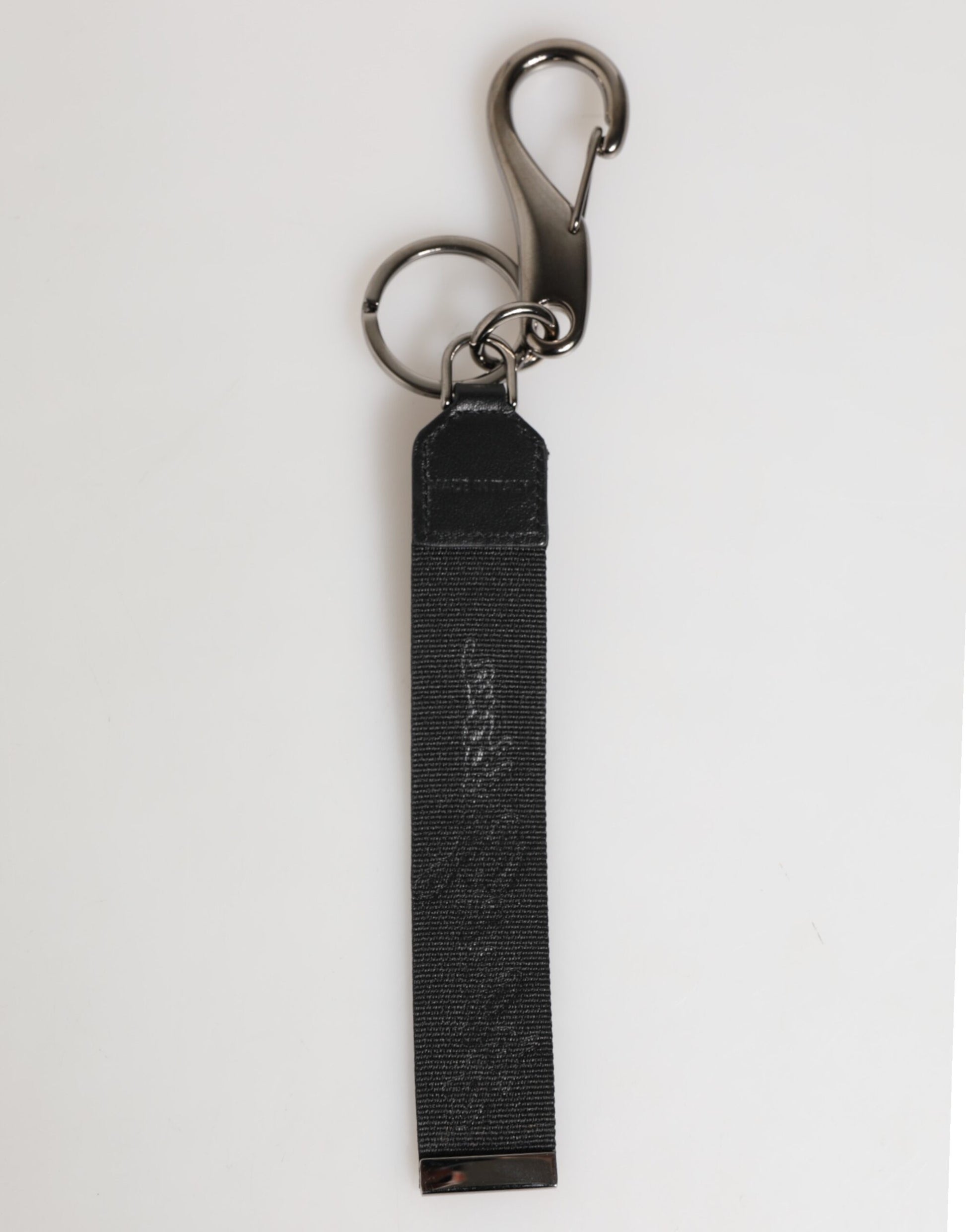 Dolce & Gabbana Black White Polyester DG Logo Silver Men Keychain Keyring schwarz