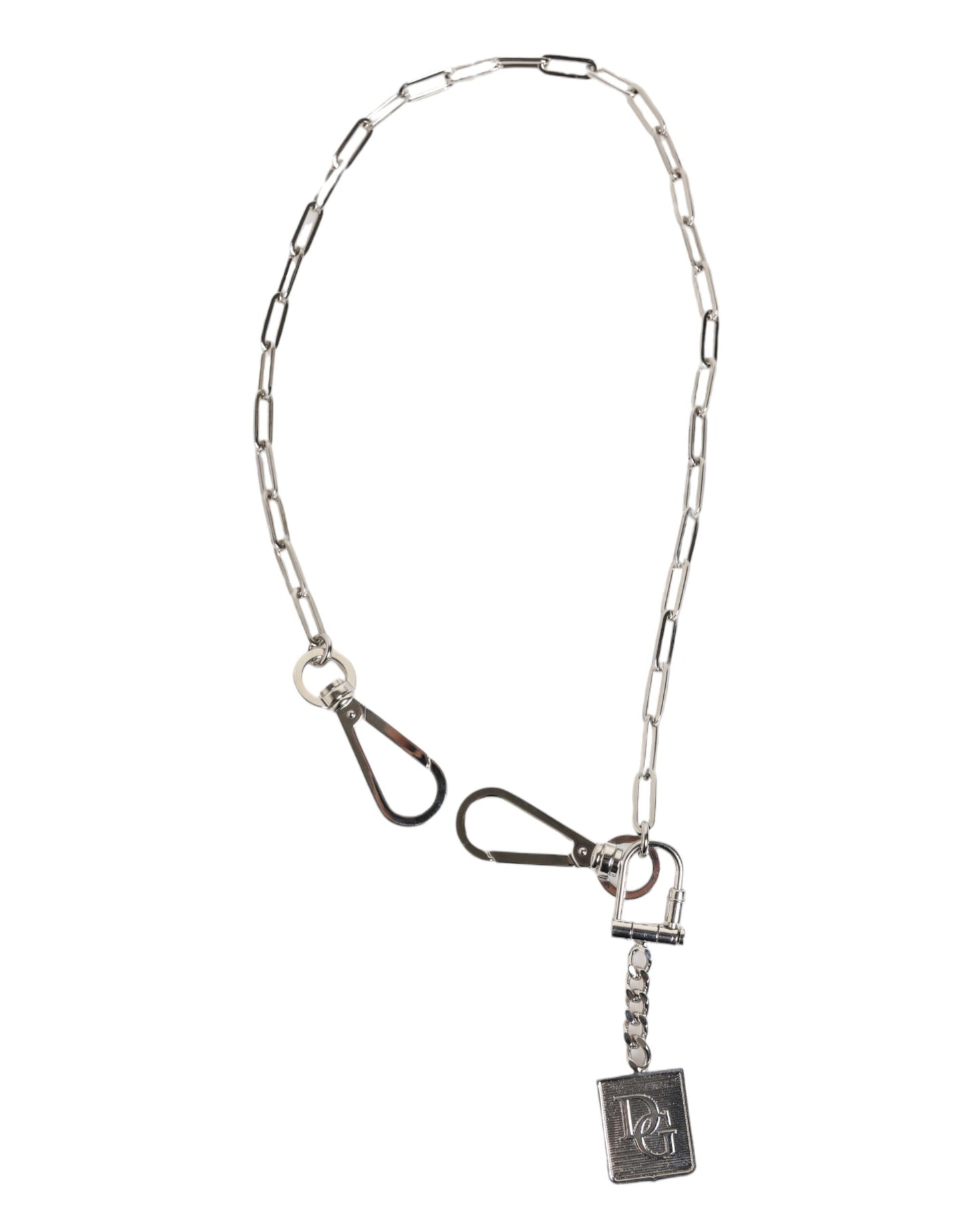 Dolce & Gabbana Silver Tone Metal Chain DG Logo Pendant Men Necklace Curated Luxury Accessories by Orvyn