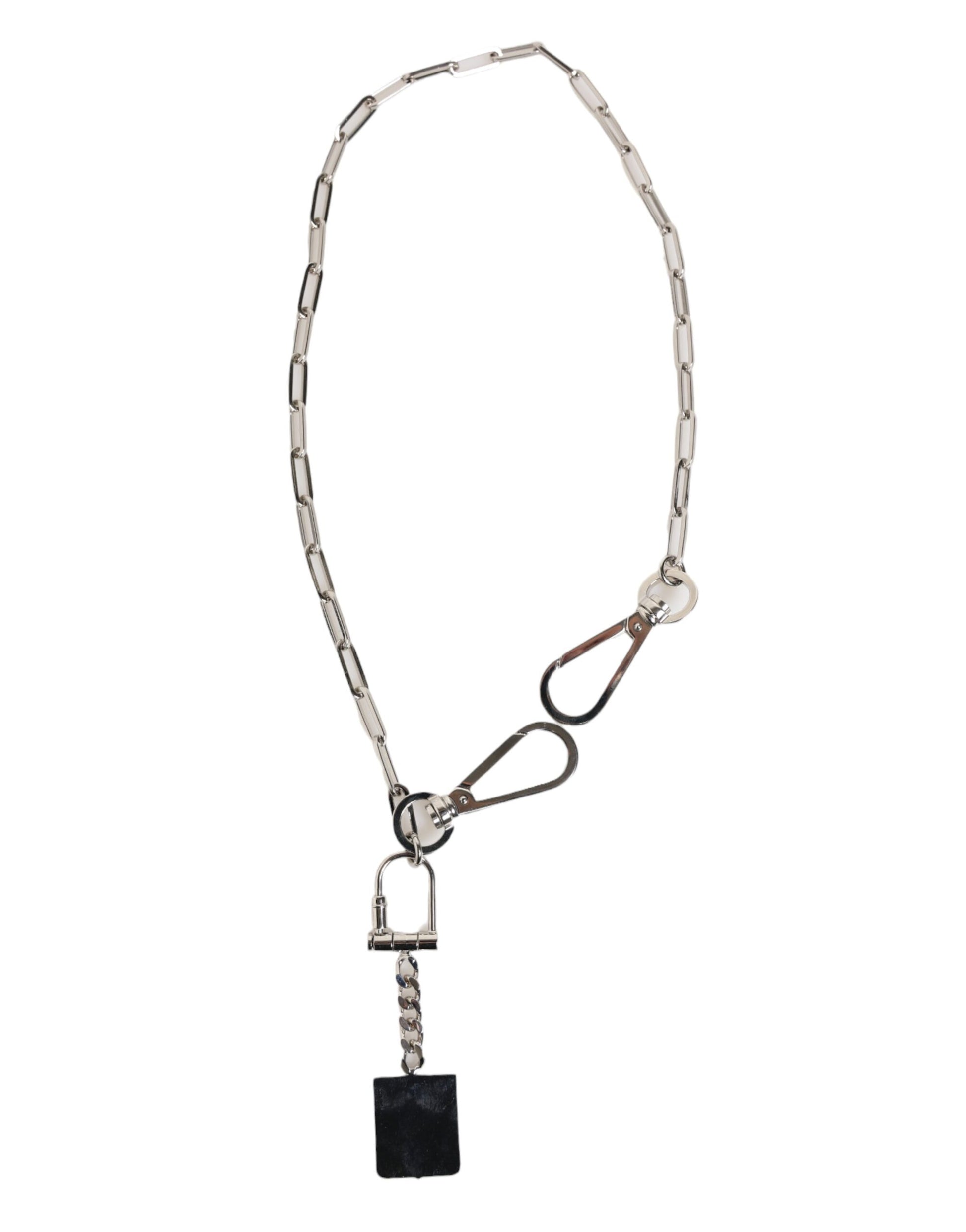Dolce & Gabbana Silver Tone Metal Chain DG Logo Pendant Men Necklace Curated Luxury Accessories by Orvyn