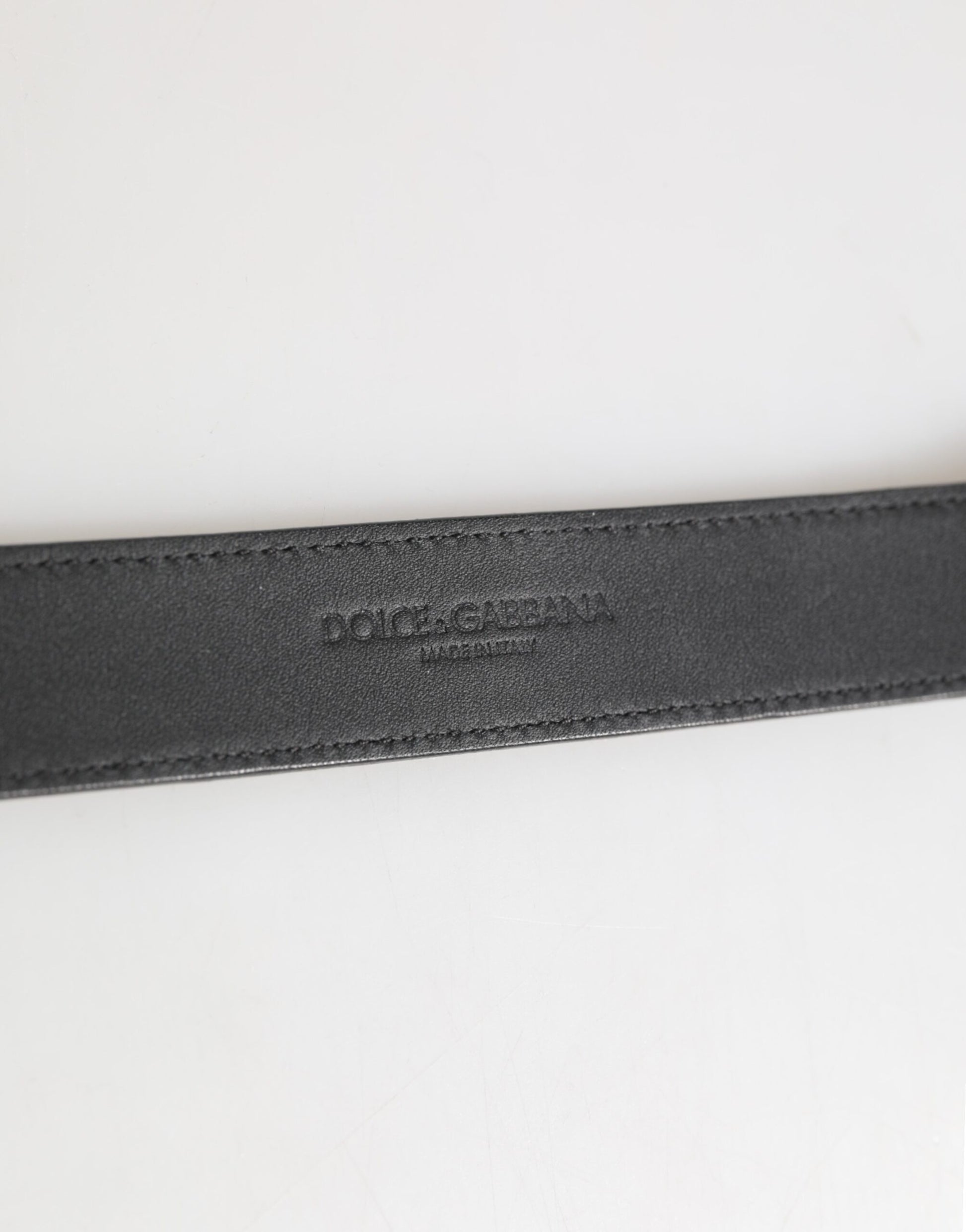 Dolce & Gabbana Silver Textured Leather Gold Tone Metal Neckband Curated Luxury Accessories by Orvyn