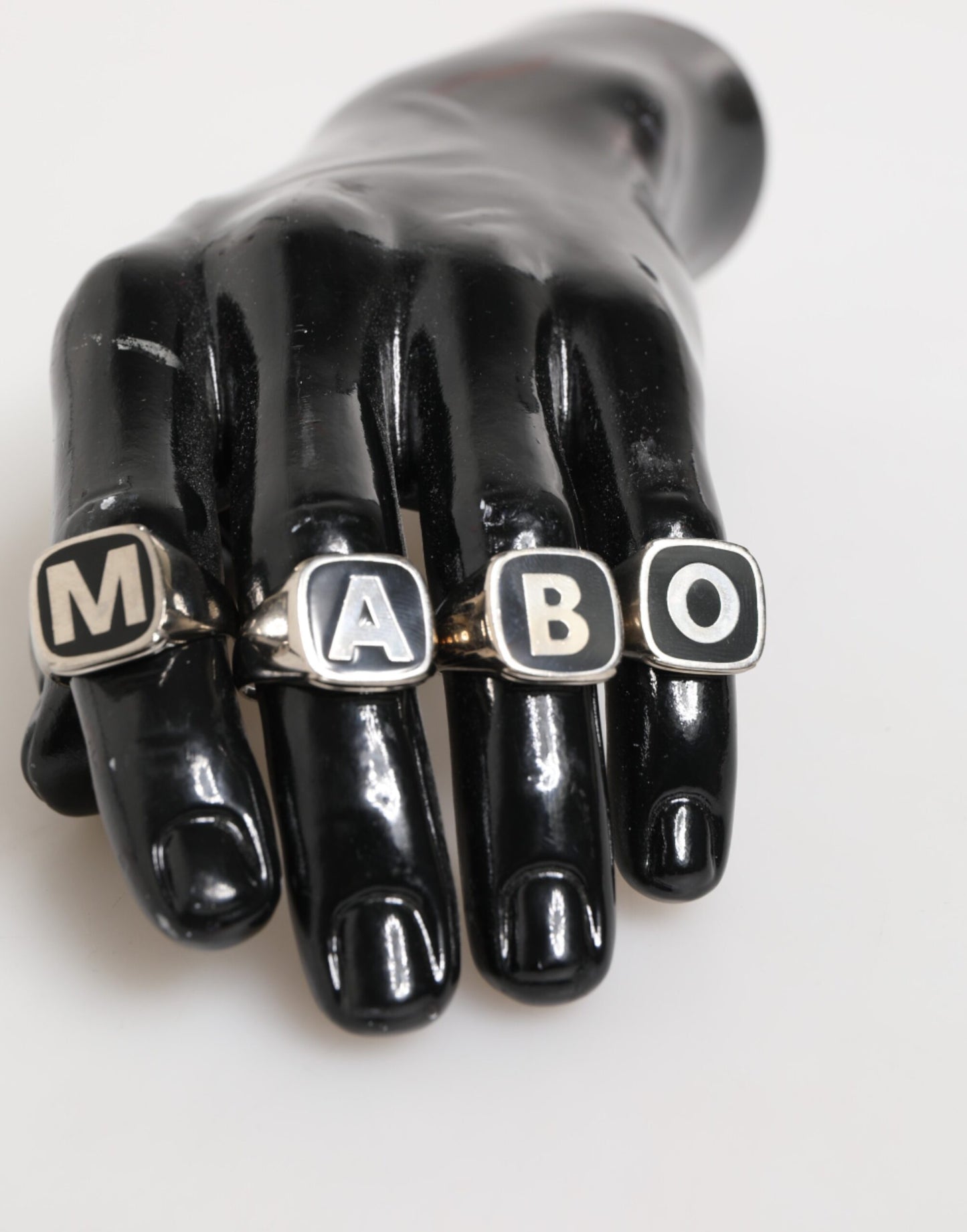 Dolce & Gabbana Silver Tone Brass Lettering Set 5 Pieces Adjustable Ring Curated Luxury Accessories by Orvyn