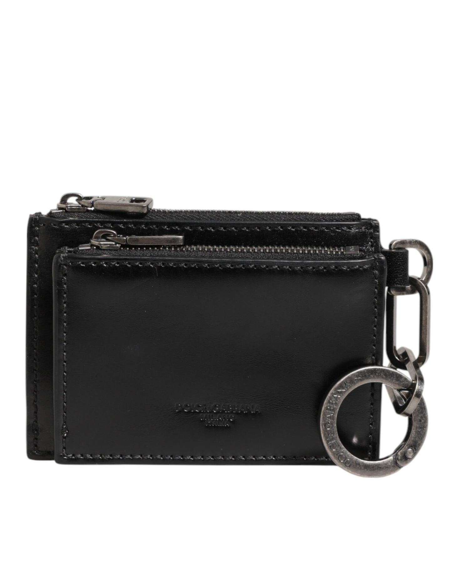 Dolce & Gabbana Black Leather Zipped Card Holder Coin Purse Keyring Wallet Curated Luxury Accessories by Orvyn