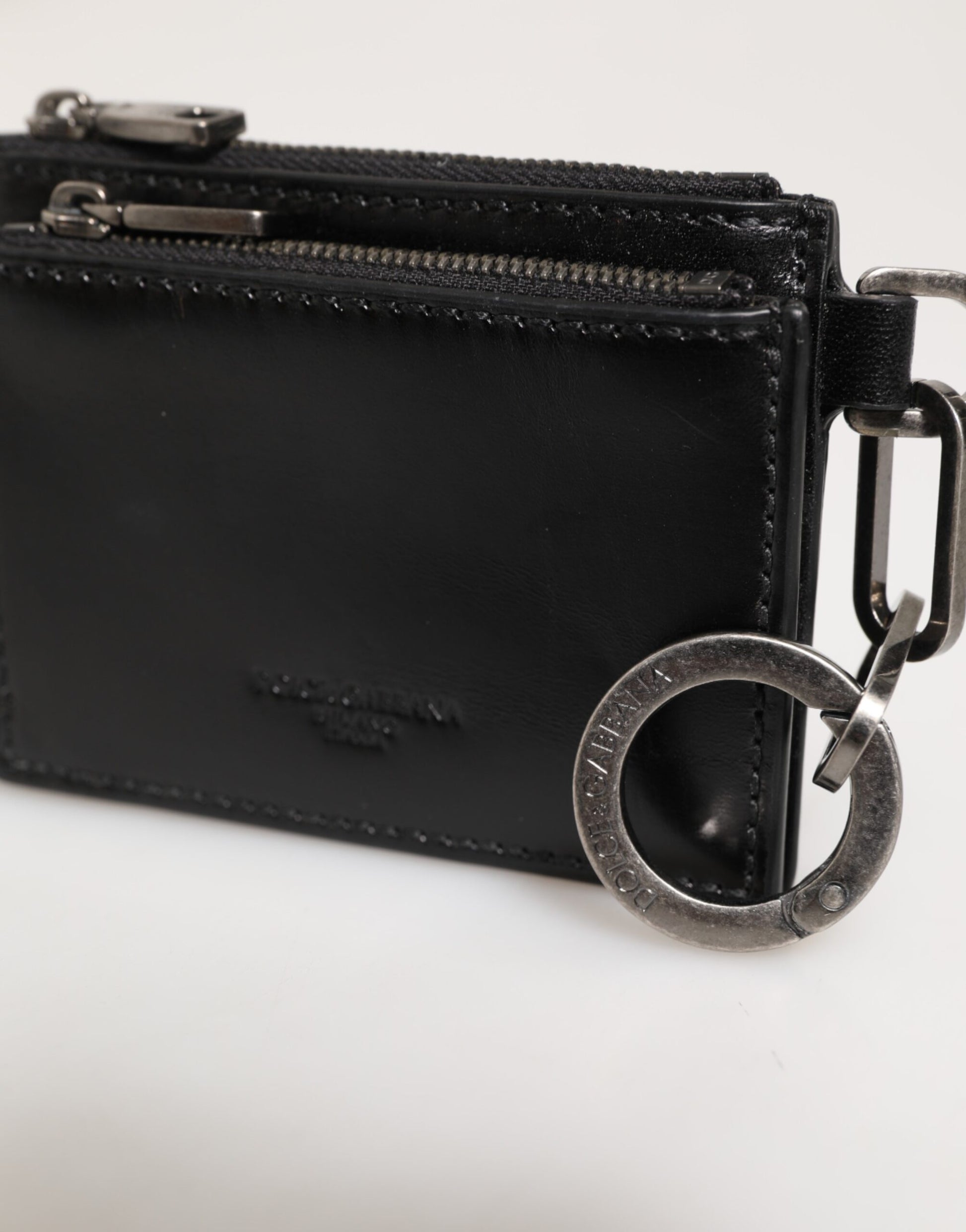 Dolce & Gabbana Black Leather Zipped Card Holder Coin Purse Keyring Wallet Curated Luxury Accessories by Orvyn