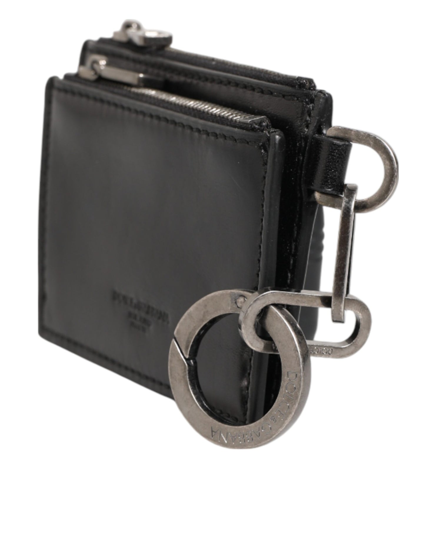 Dolce & Gabbana Black Leather Zipped Card Holder Coin Purse Keyring Wallet Curated Luxury Accessories by Orvyn