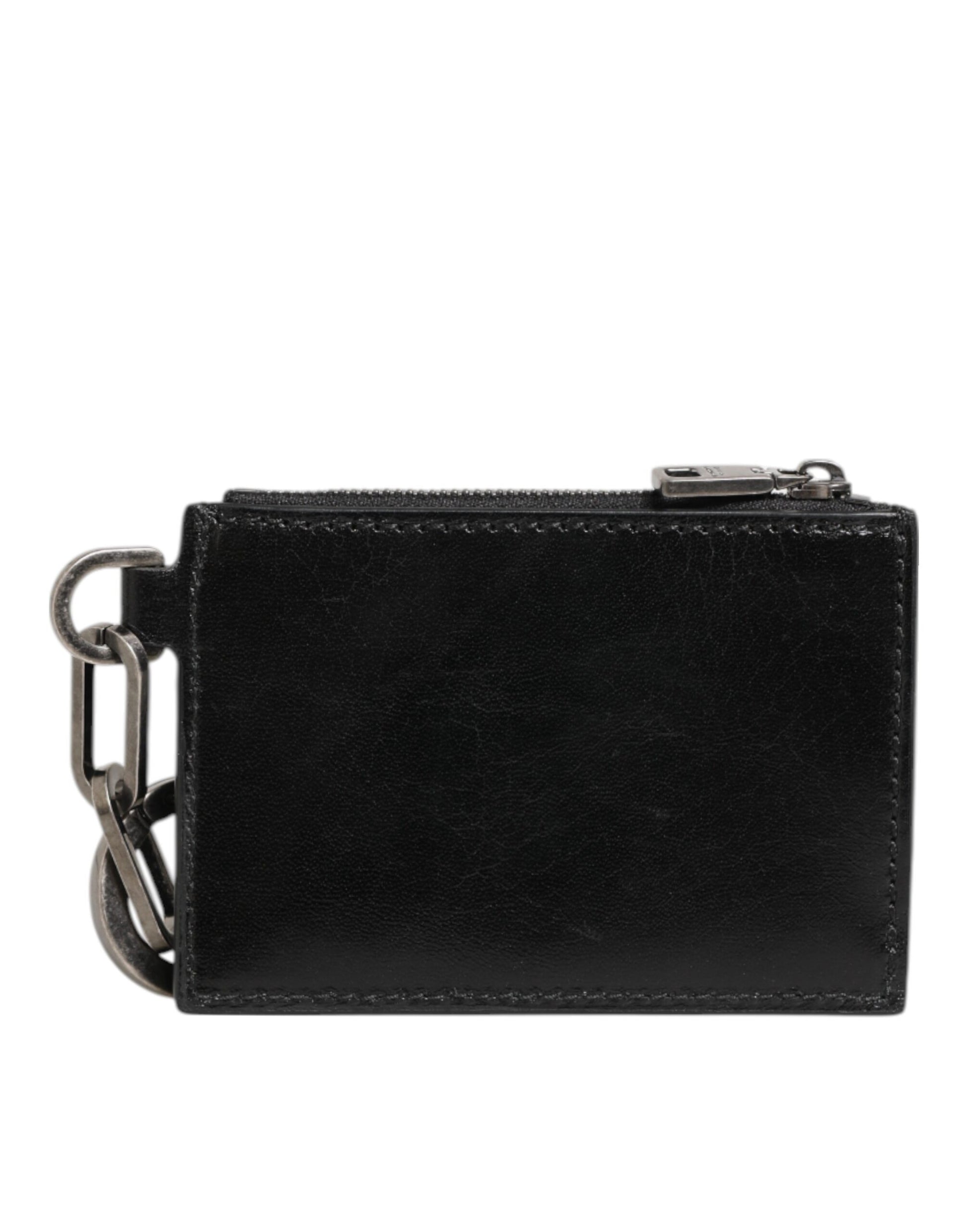 Dolce & Gabbana Black Leather Zipped Card Holder Coin Purse Keyring Wallet Curated Luxury Accessories by Orvyn