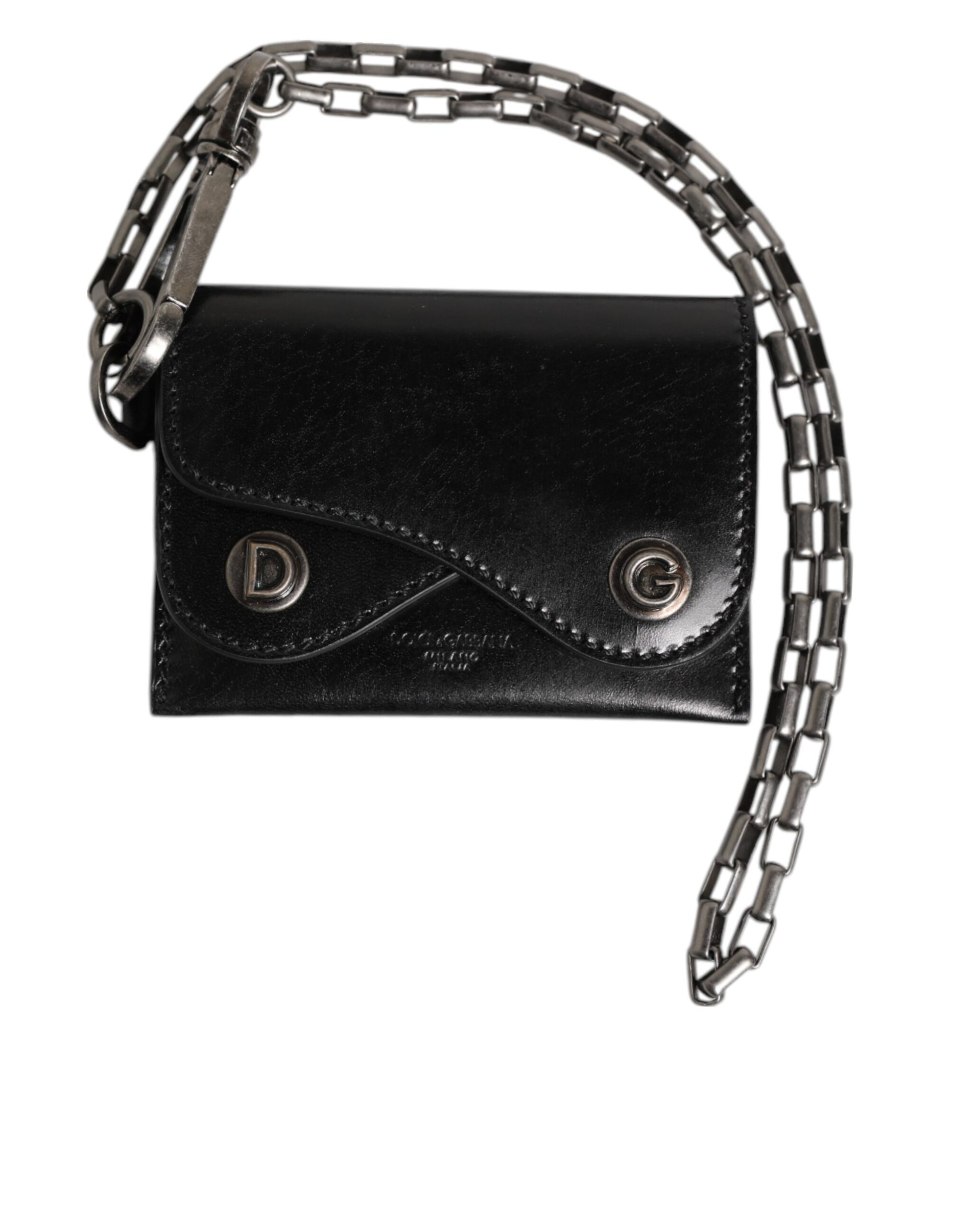 Dolce & Gabbana Black Cavallo Leather Wallet Chain Snap Bifold Card Holder Curated Luxury Accessories by Orvyn