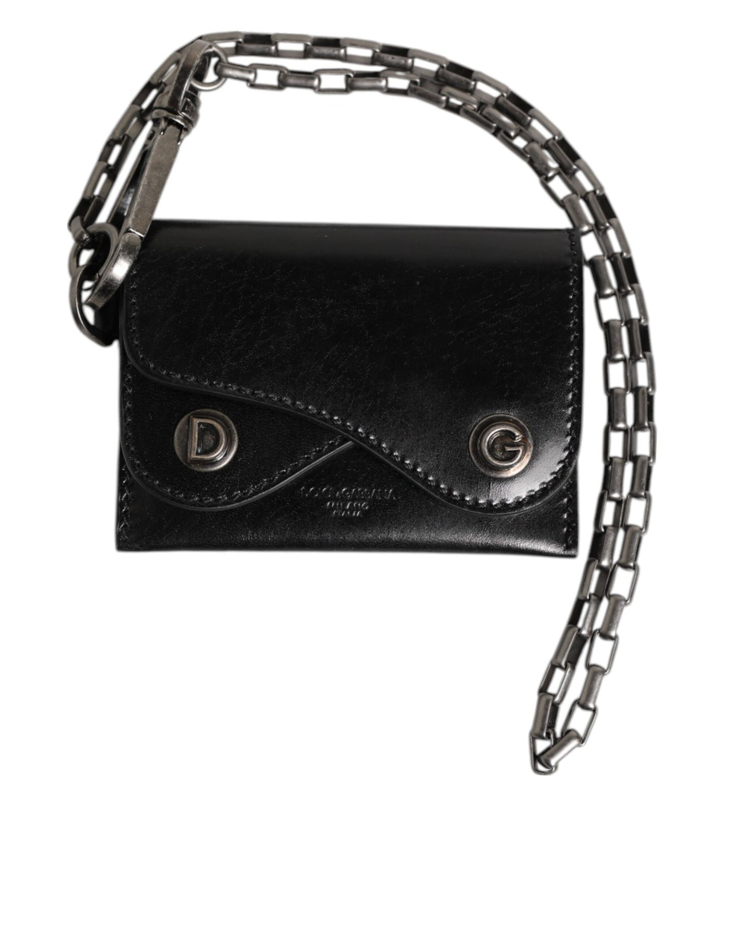 Dolce & Gabbana Black Cavallo Leather Wallet Chain Snap Bifold Card Holder Curated Luxury Accessories by Orvyn