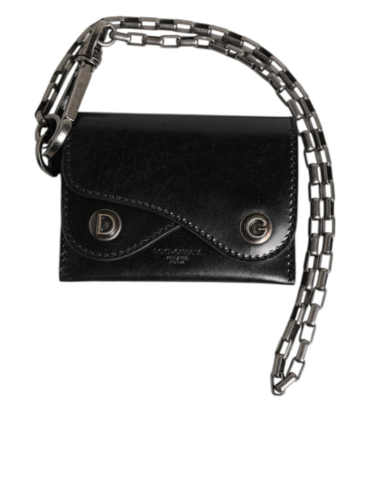Dolce & Gabbana Black Cavallo Leather Wallet Chain Snap Bifold Card Holder Curated Luxury Accessories by Orvyn