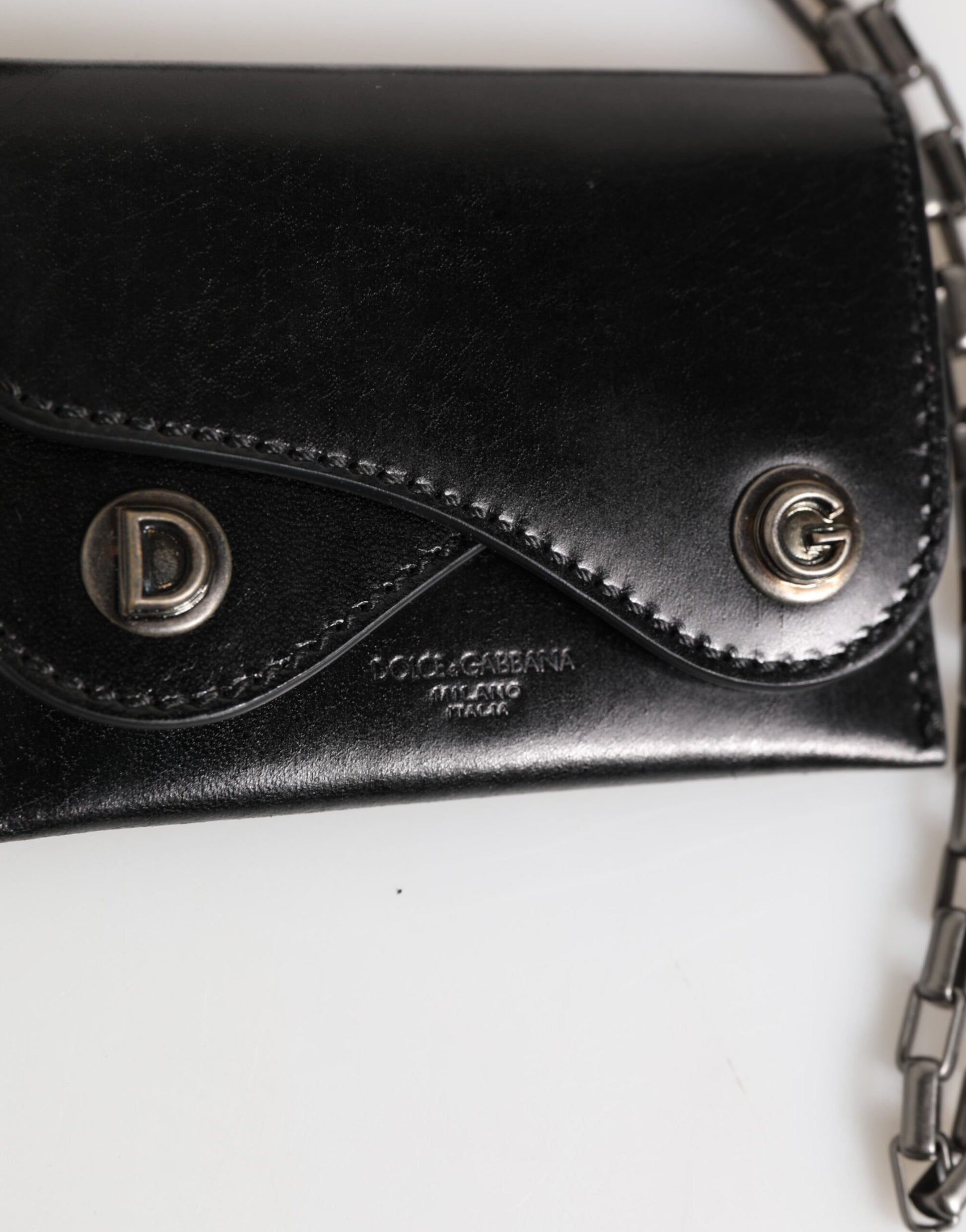 Dolce & Gabbana Black Cavallo Leather Wallet Chain Snap Bifold Card Holder Curated Luxury Accessories by Orvyn