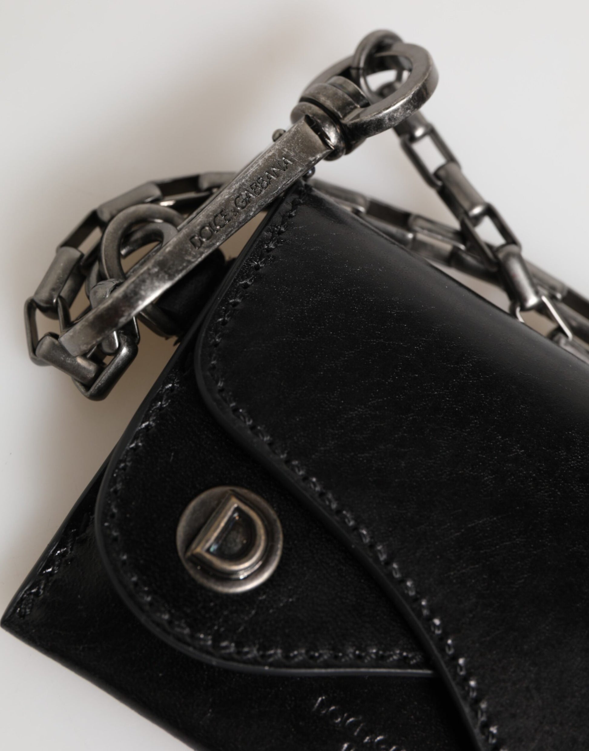 Dolce & Gabbana Black Cavallo Leather Wallet Chain Snap Bifold Card Holder Curated Luxury Accessories by Orvyn