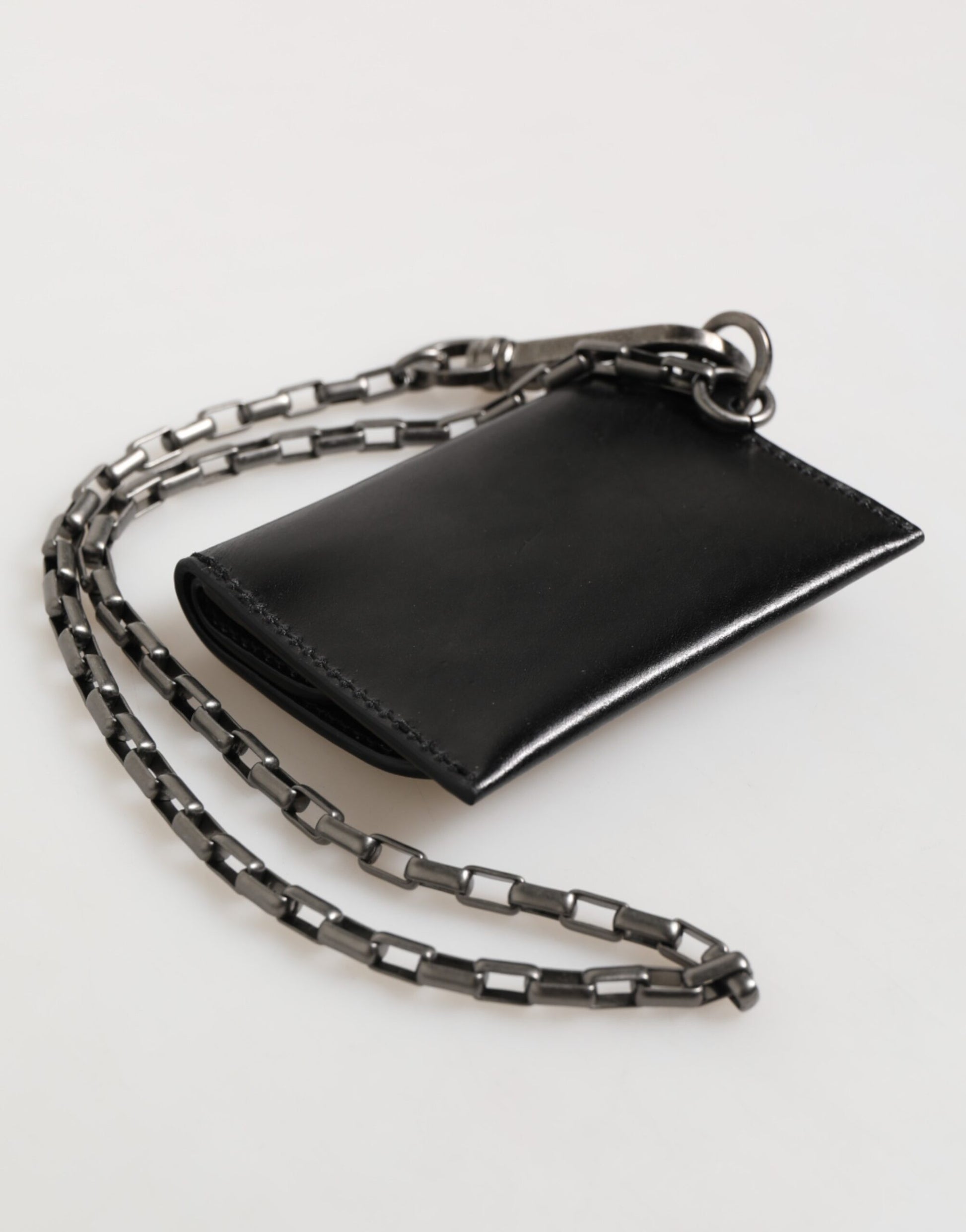 Dolce & Gabbana Black Cavallo Leather Wallet Chain Snap Bifold Card Holder Curated Luxury Accessories by Orvyn