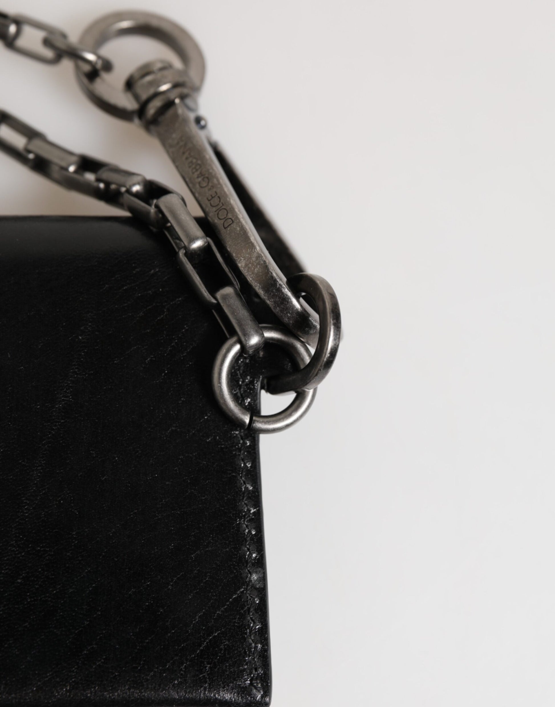 Dolce & Gabbana Black Cavallo Leather Wallet Chain Snap Bifold Card Holder Curated Luxury Accessories by Orvyn