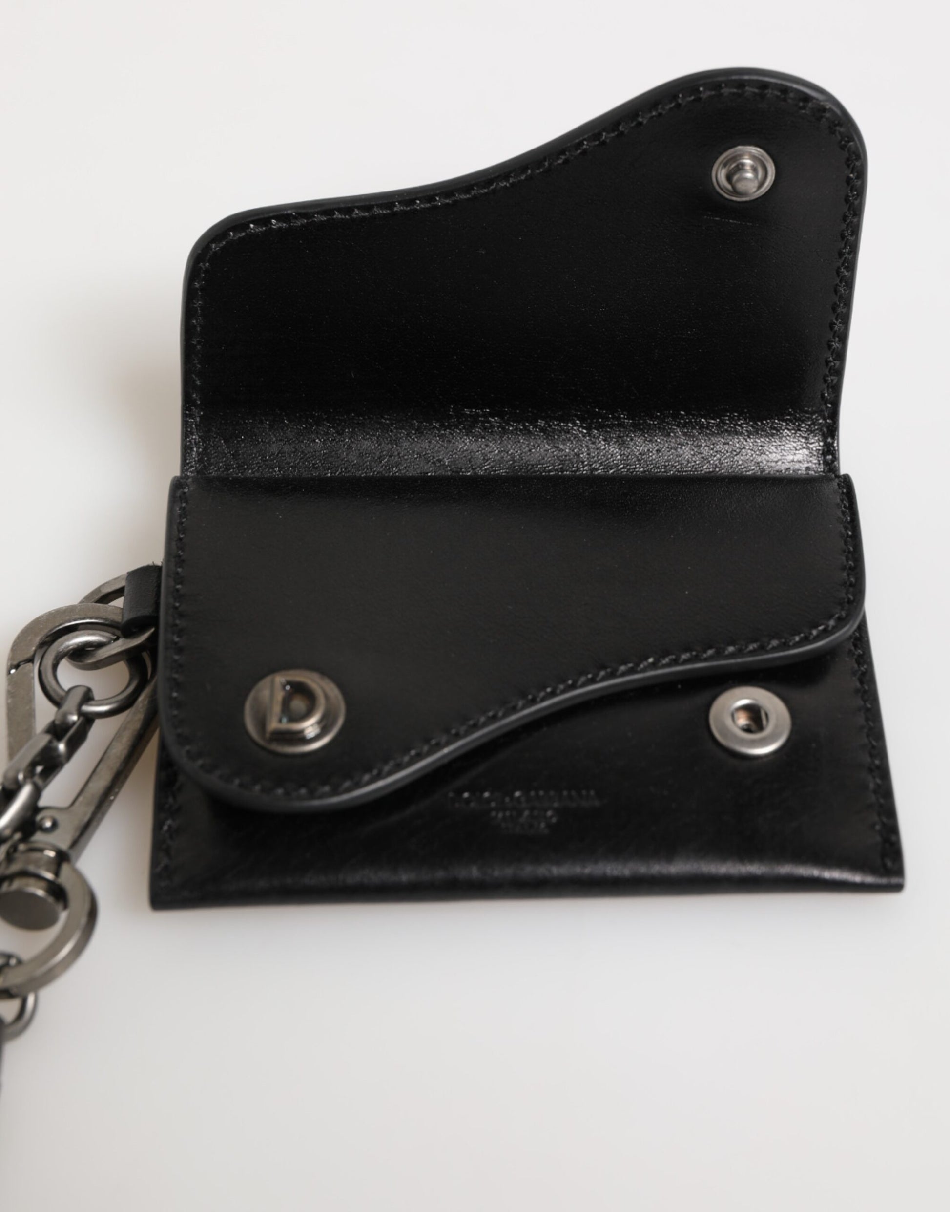 Dolce & Gabbana Black Cavallo Leather Wallet Chain Snap Bifold Card Holder Curated Luxury Accessories by Orvyn