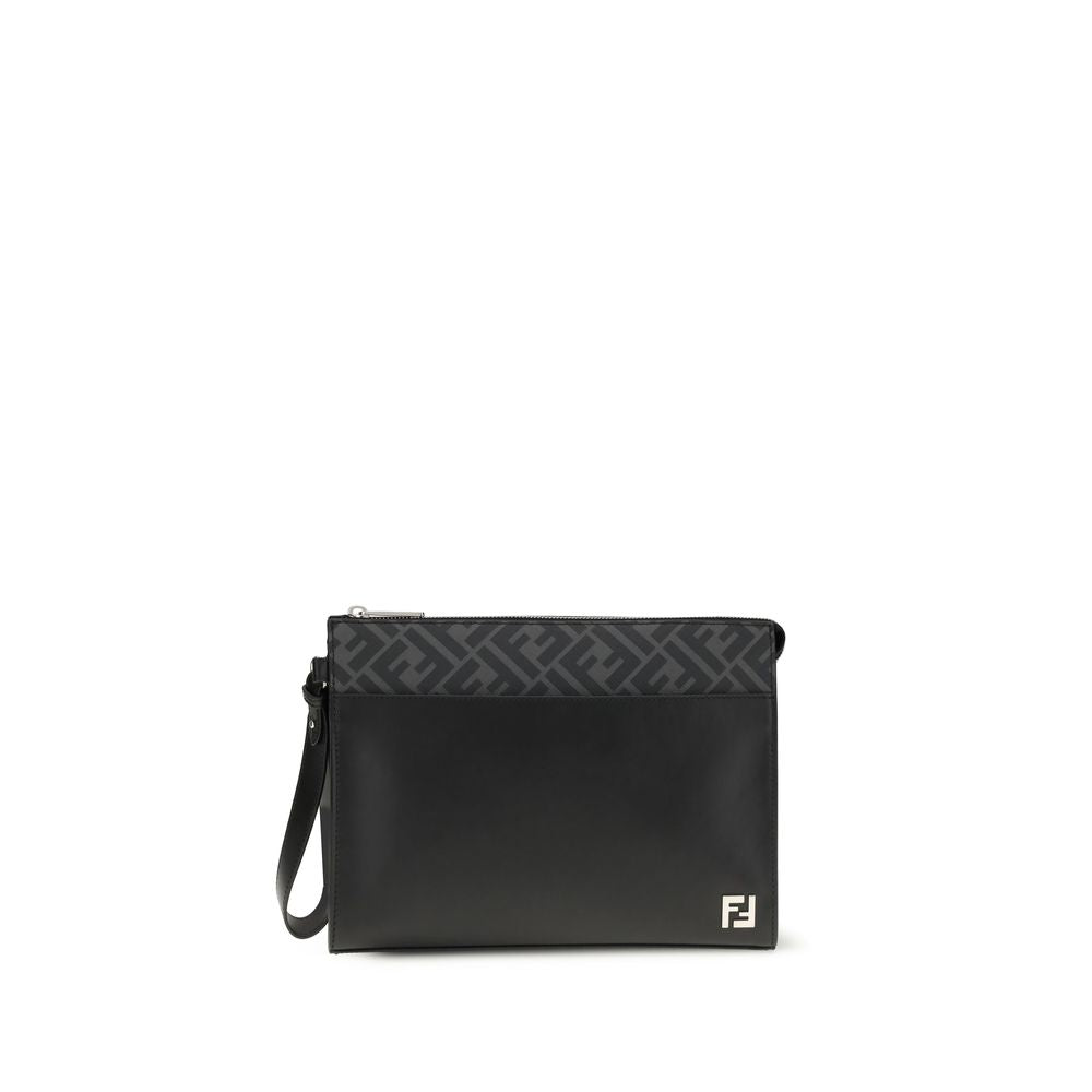 Fendi Black Calf Leather Bos Taurus Clutch Bag Curated Luxury Accessories by Orvyn