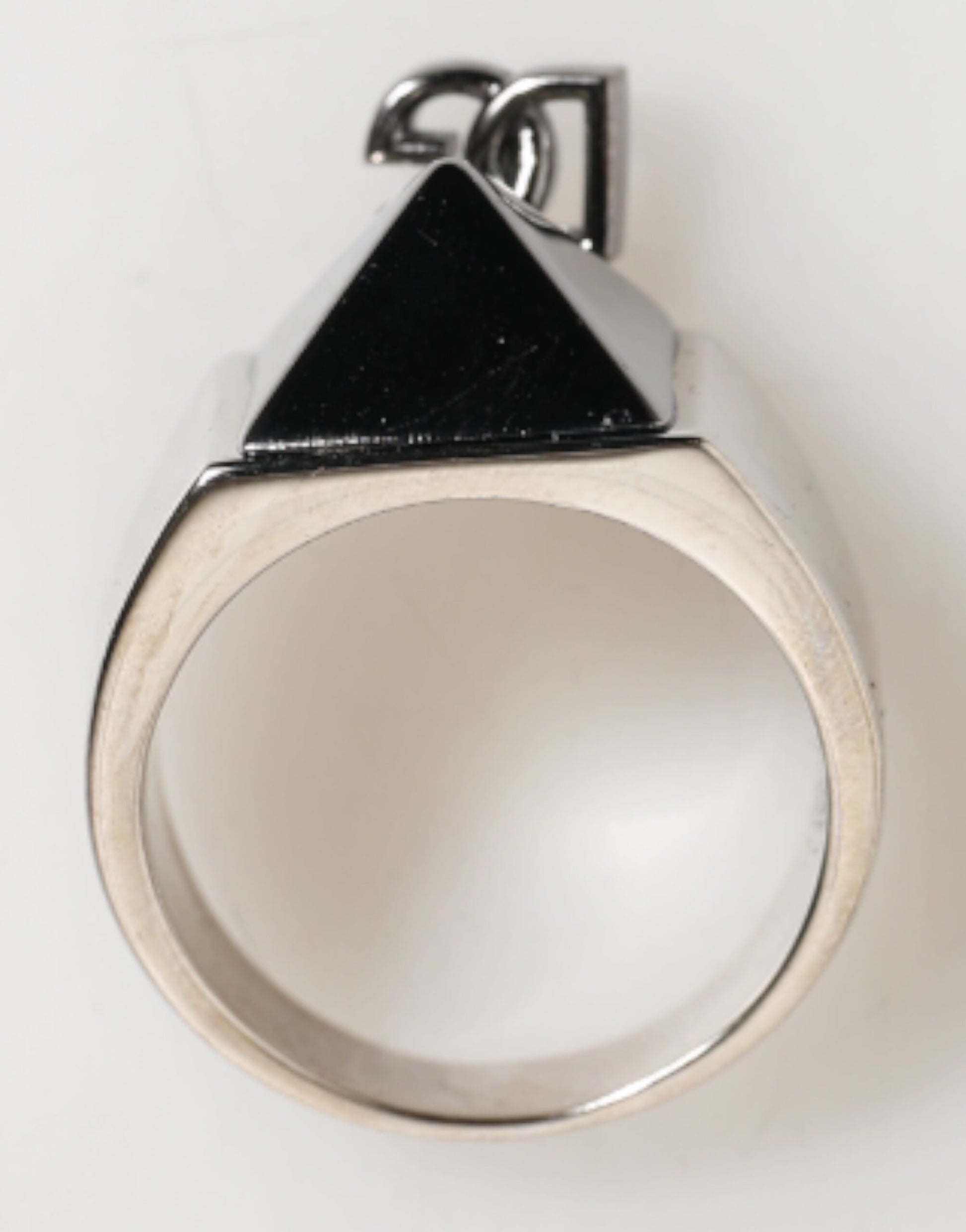Dolce & Gabbana Silver Tone Pyramid DG Logo Real Brass Ring Curated Luxury Accessories by Orvyn