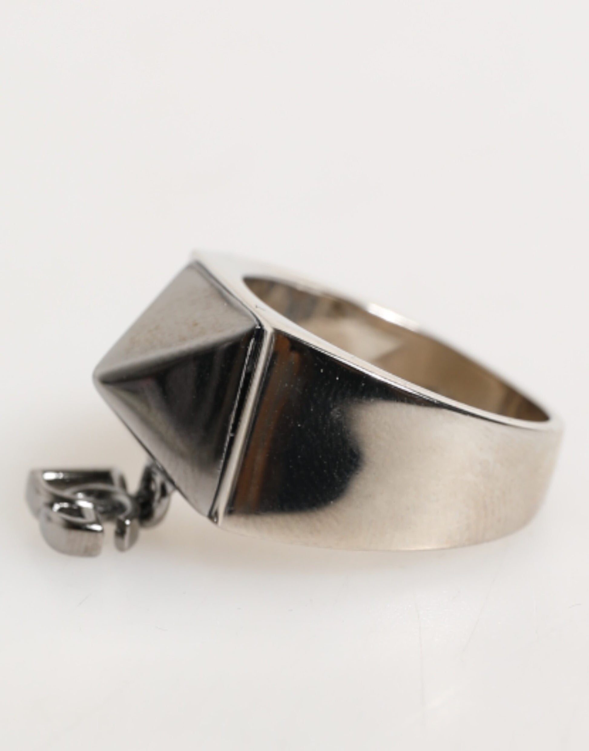 Dolce & Gabbana Silver Tone Pyramid DG Logo Real Brass Ring Curated Luxury Accessories by Orvyn