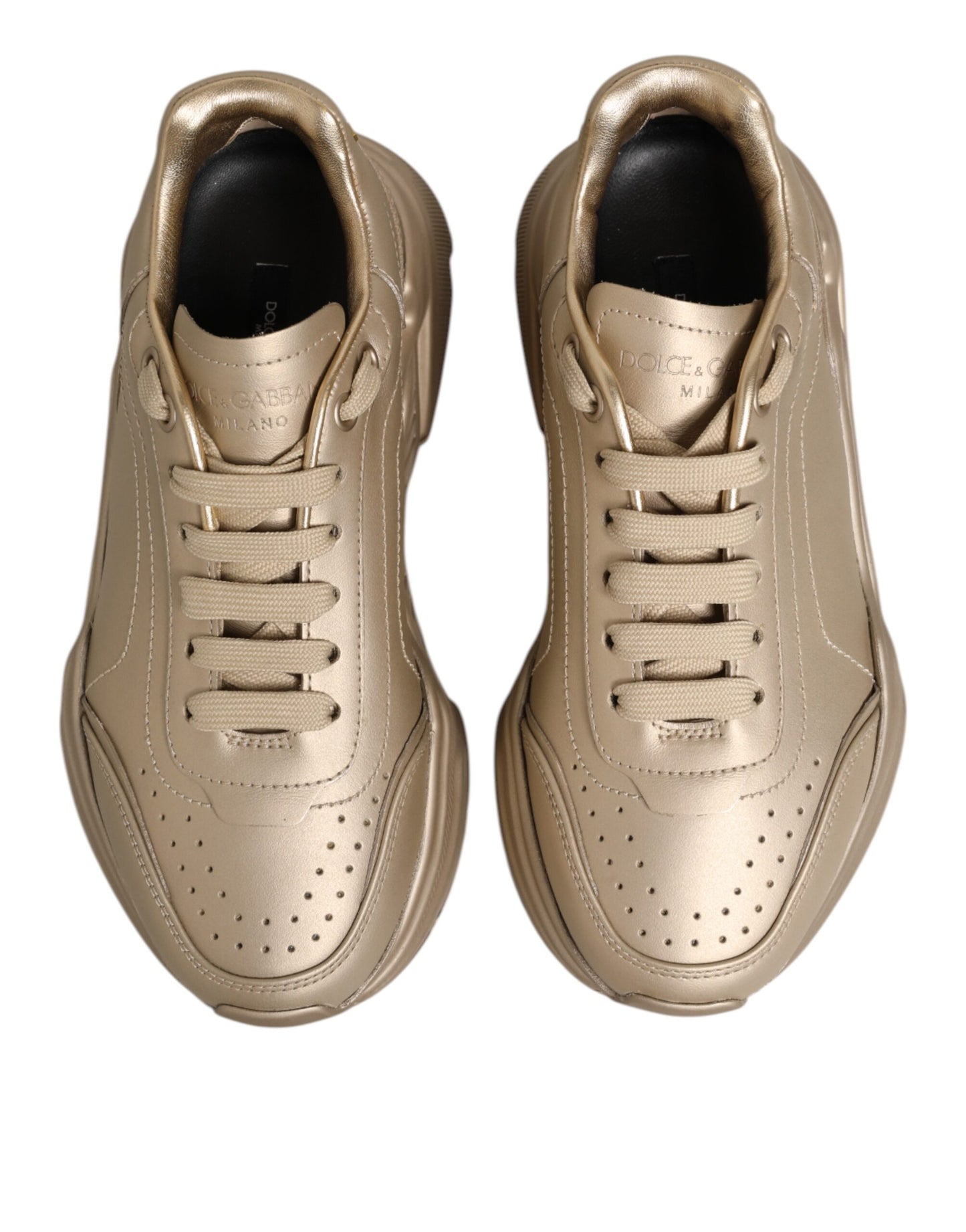 Dolce & Gabbana Gold Leather Daymaster Women Sneaker Shoes Curated Luxury Accessories by Orvyn