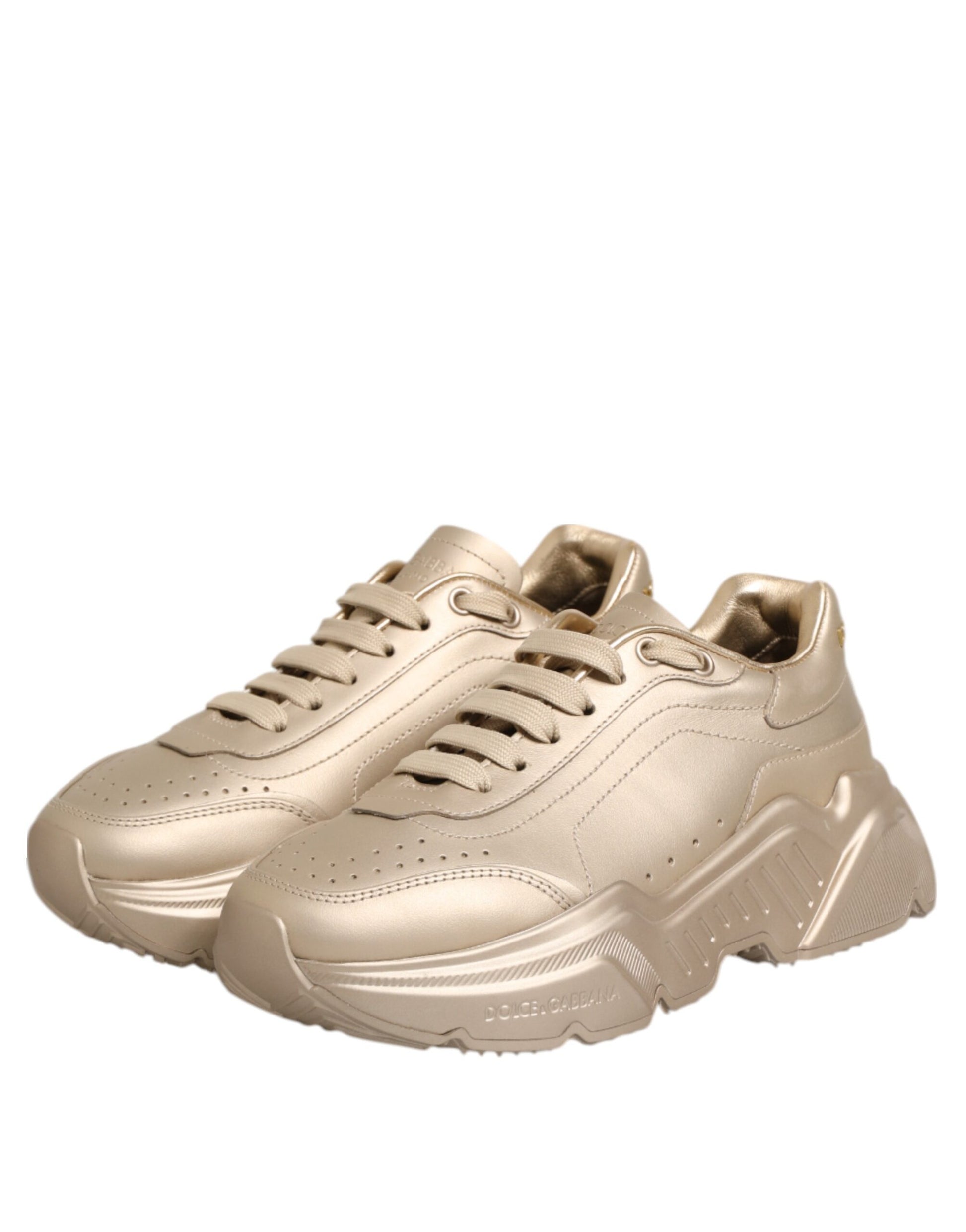 Dolce & Gabbana Gold Leather Daymaster Women Sneaker Shoes Curated Luxury Accessories by Orvyn