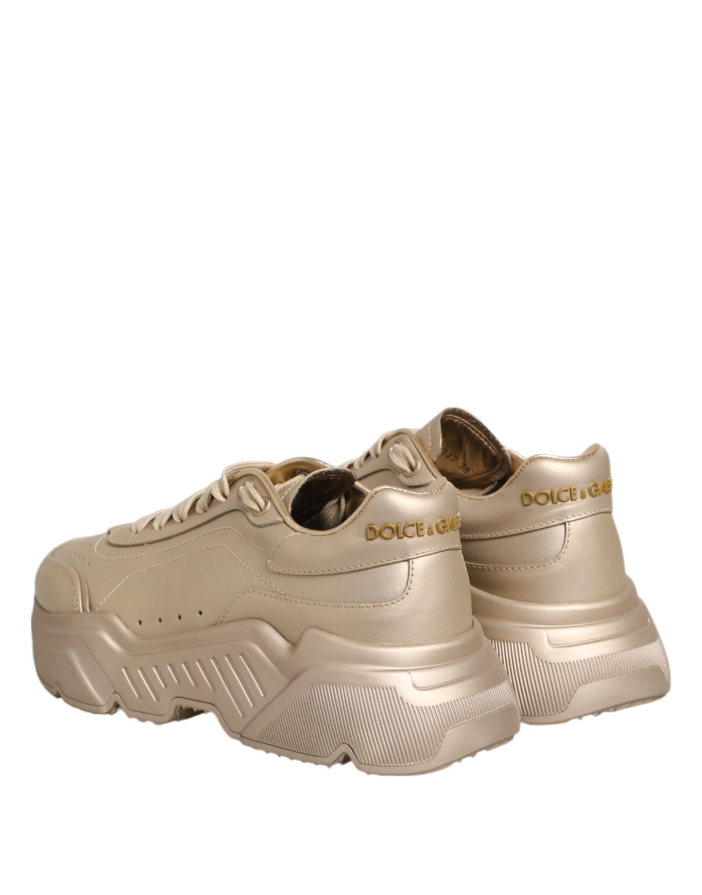 Dolce & Gabbana Gold Leather Daymaster Women Sneaker Shoes Curated Luxury Accessories by Orvyn