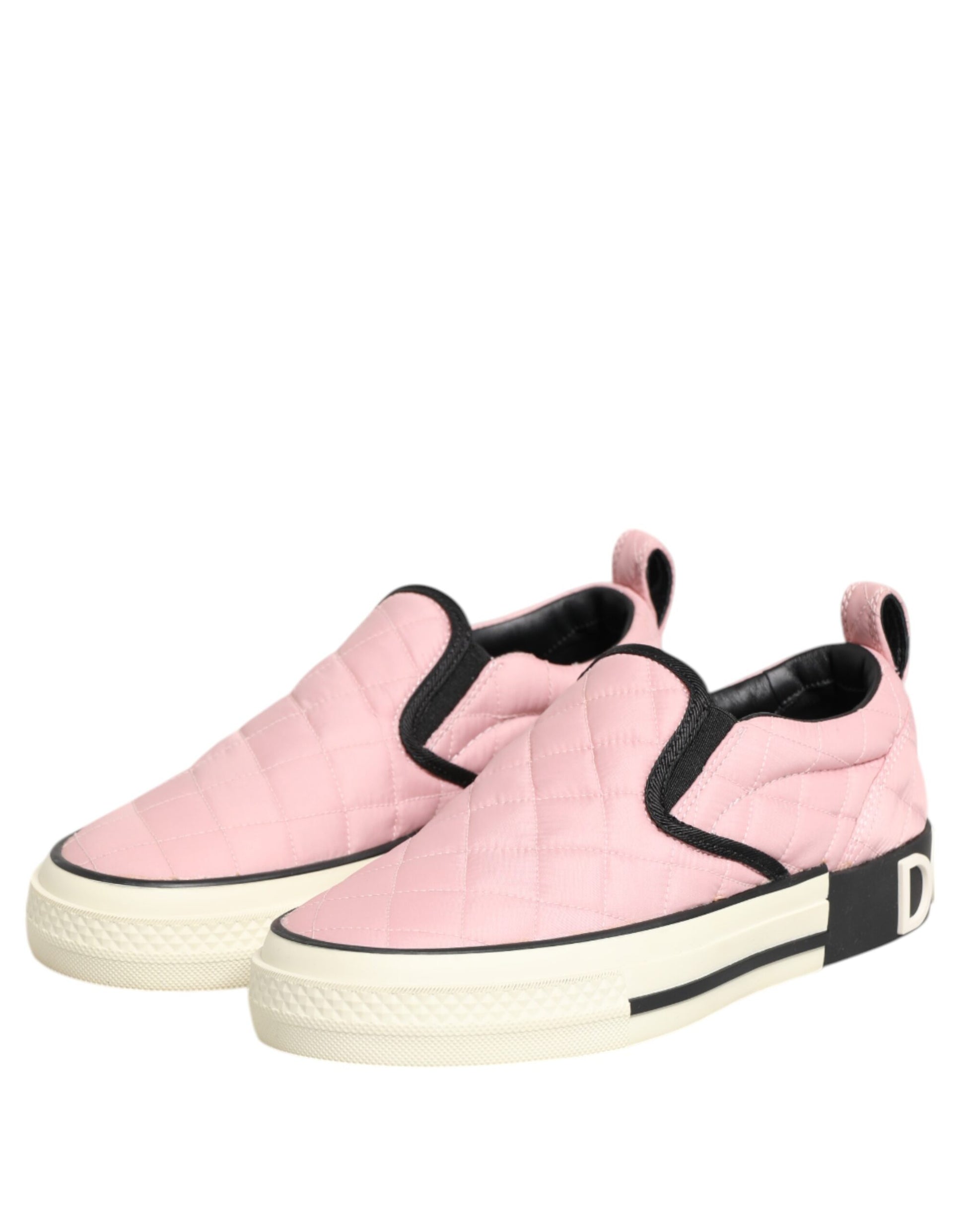 Dolce & Gabbana Pink Quilted Nylon Slip-On Sneaker Shoes Curated Luxury Accessories by Orvyn