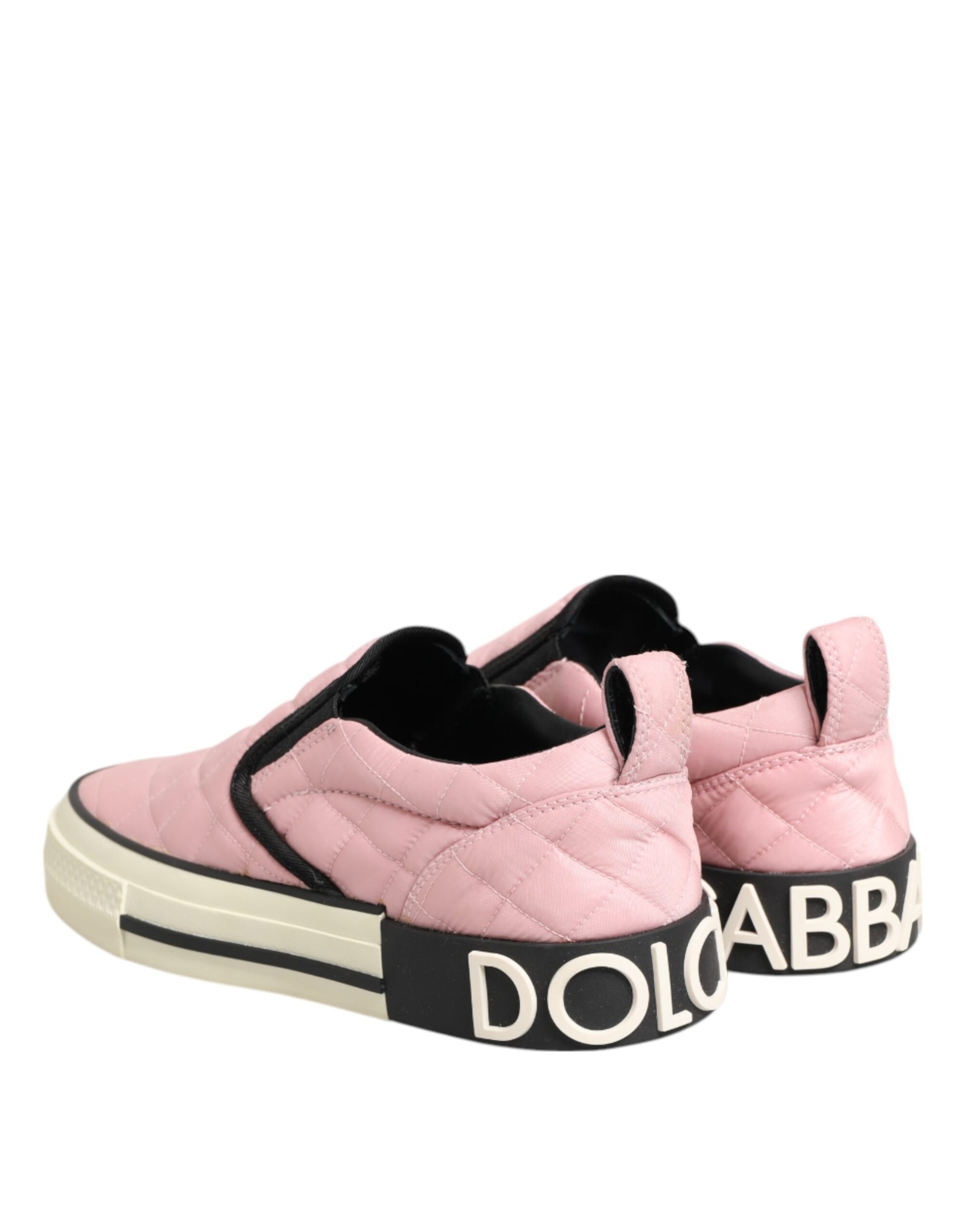 Dolce & Gabbana Pink Quilted Nylon Slip-On Sneaker Shoes Curated Luxury Accessories by Orvyn